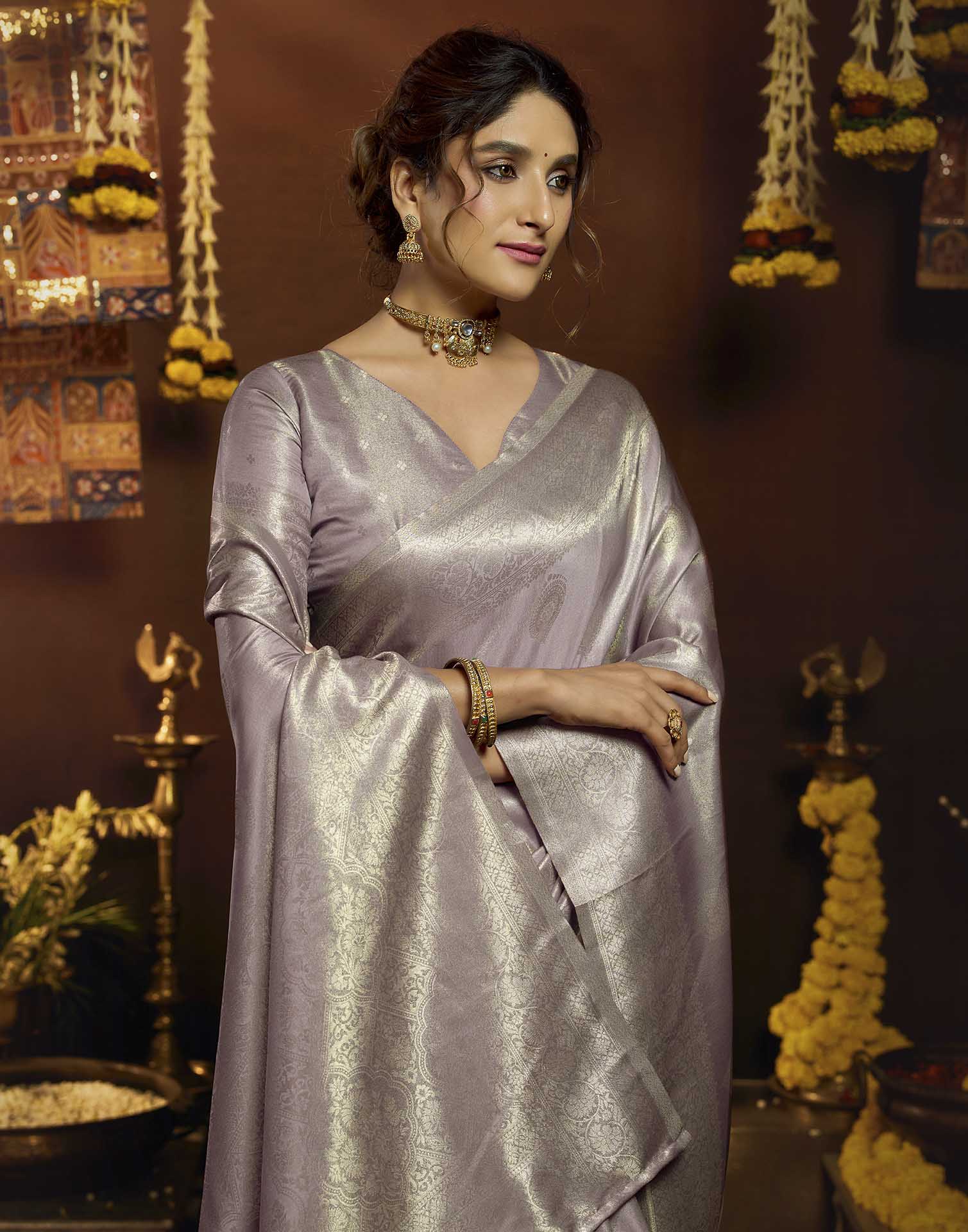 Lavendor Silk Woven Banarasi Saree