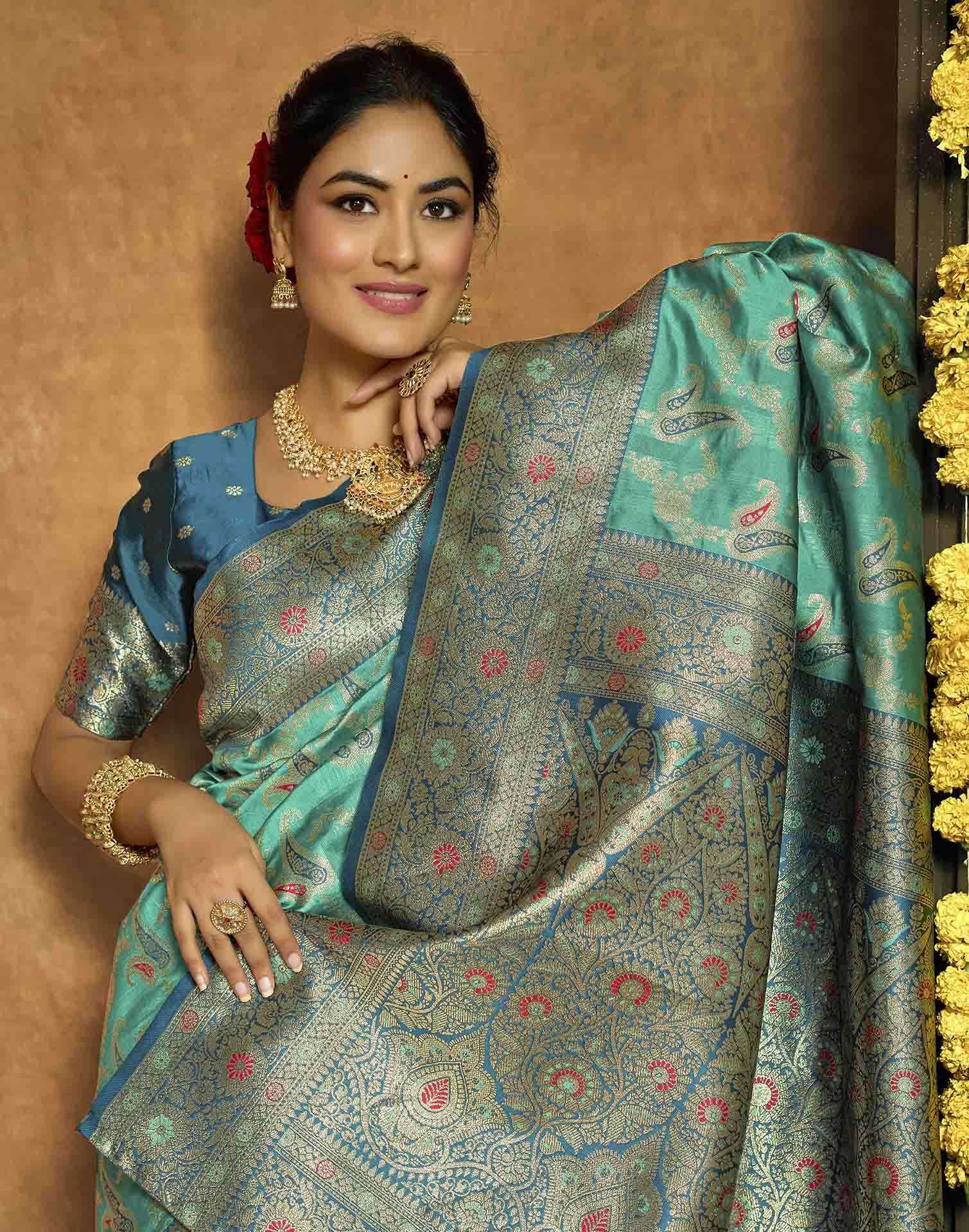 Aqua Blue Silk Woven Banarasi Saree