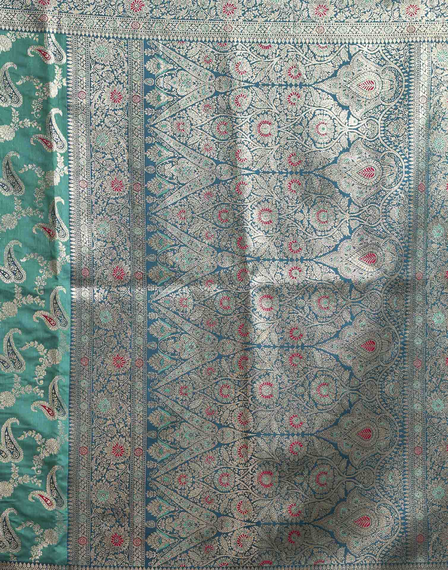 Aqua Blue Silk Woven Banarasi Saree
