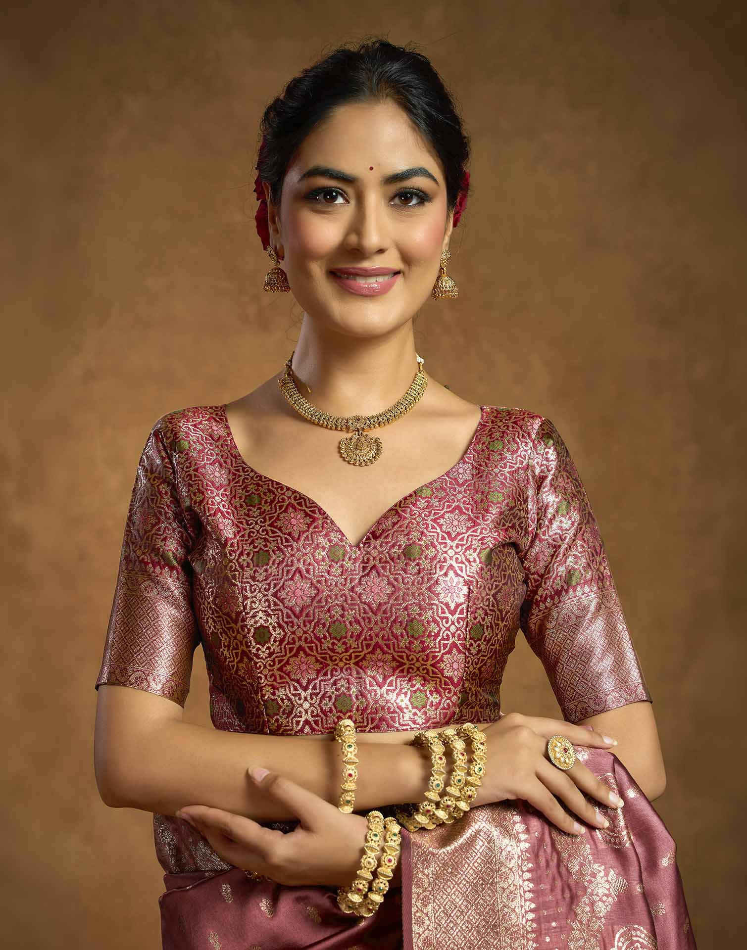 Dusty Rose Pink Silk Woven Banarasi Saree