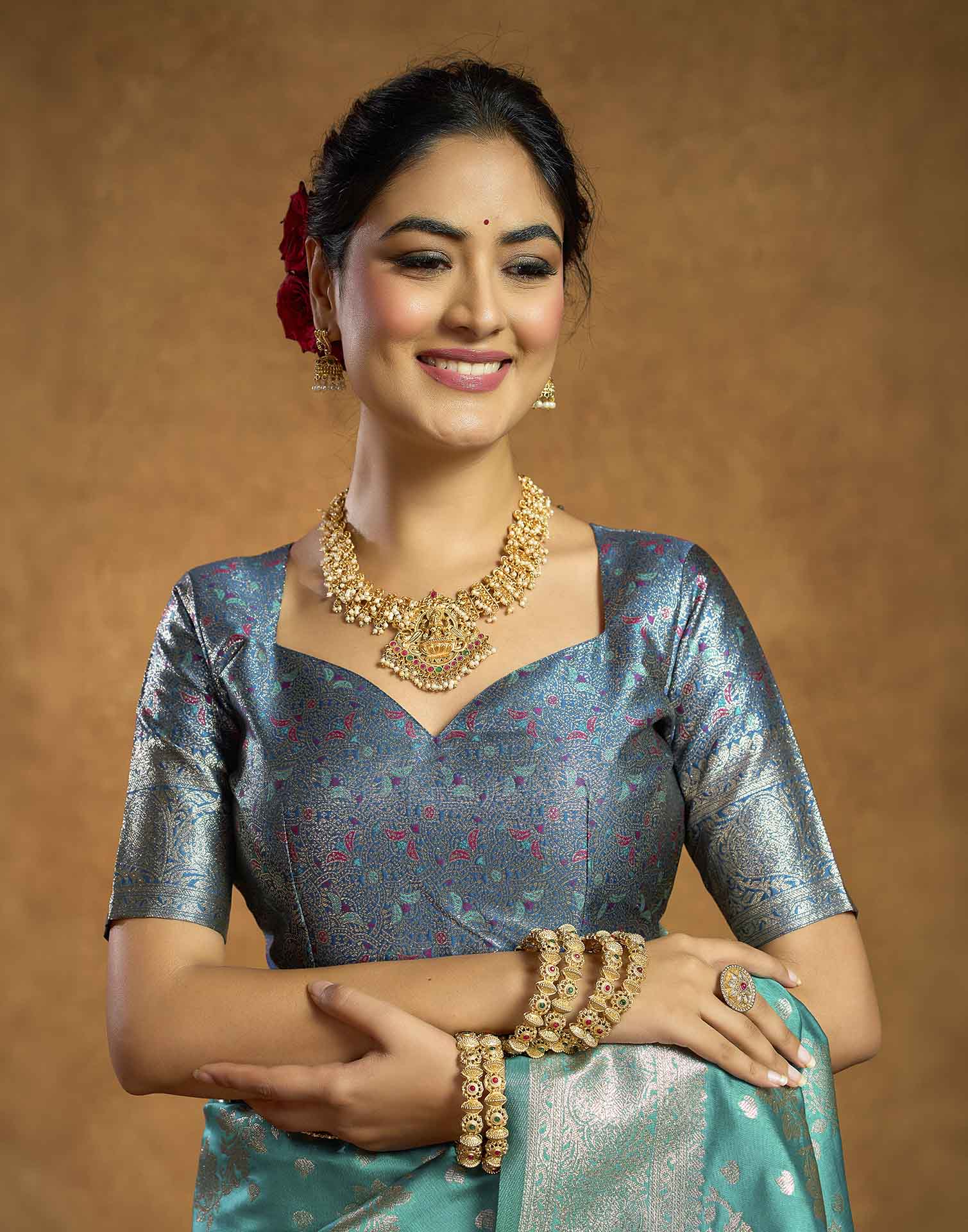 Turquoise Silk Woven Banarasi Saree