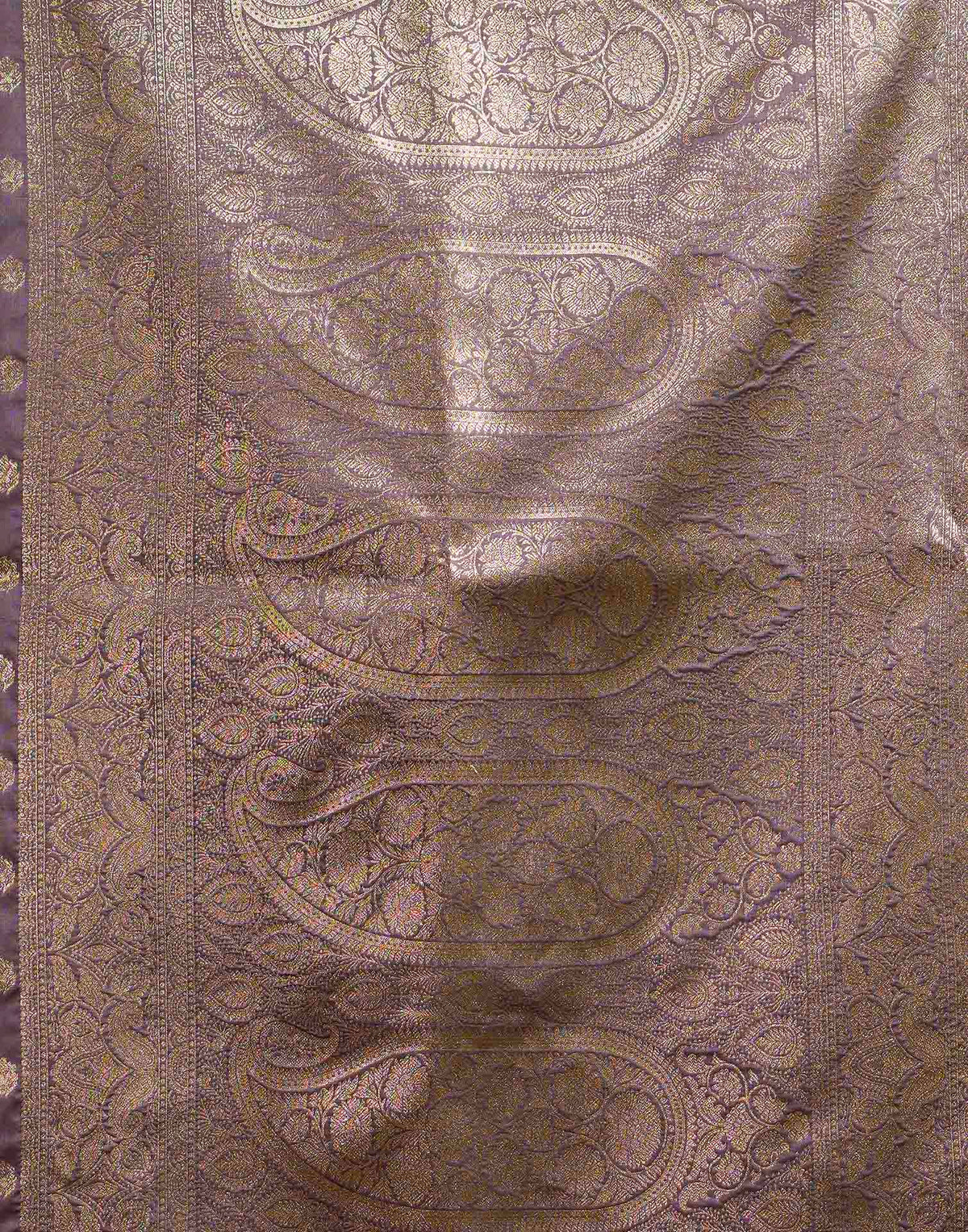 Greyish Purple Silk Woven Banarasi Saree