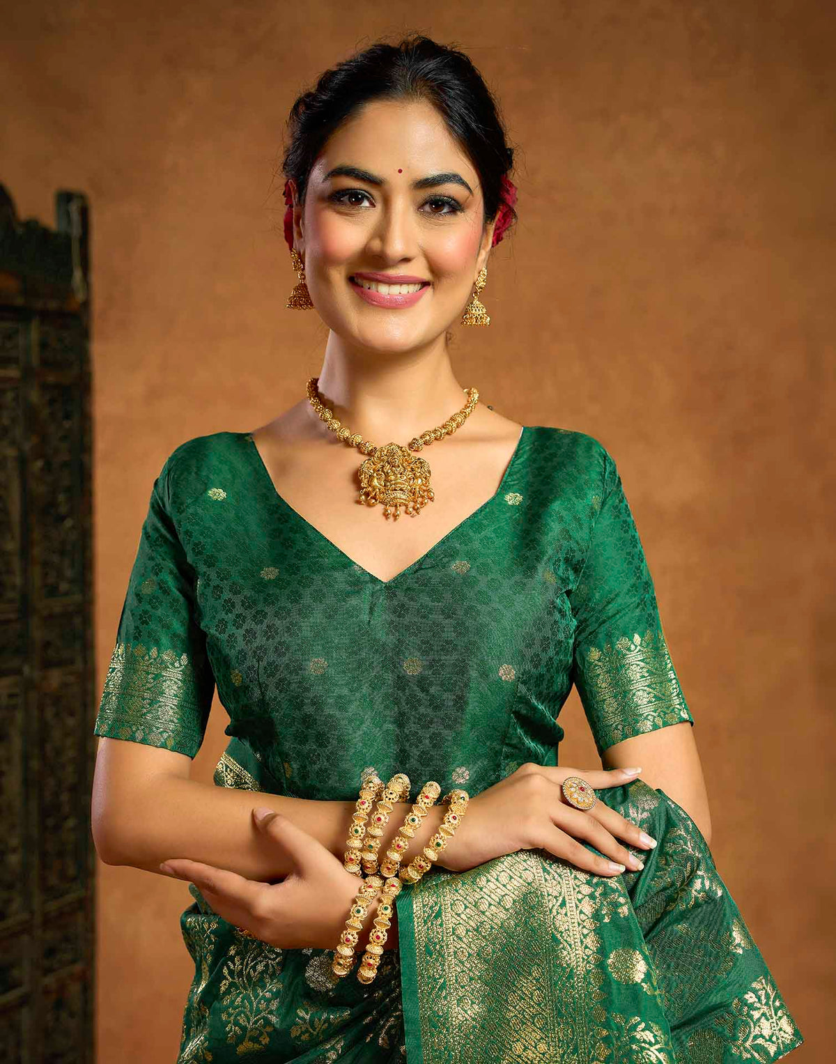 Dark Green Silk Woven Banarasi Saree