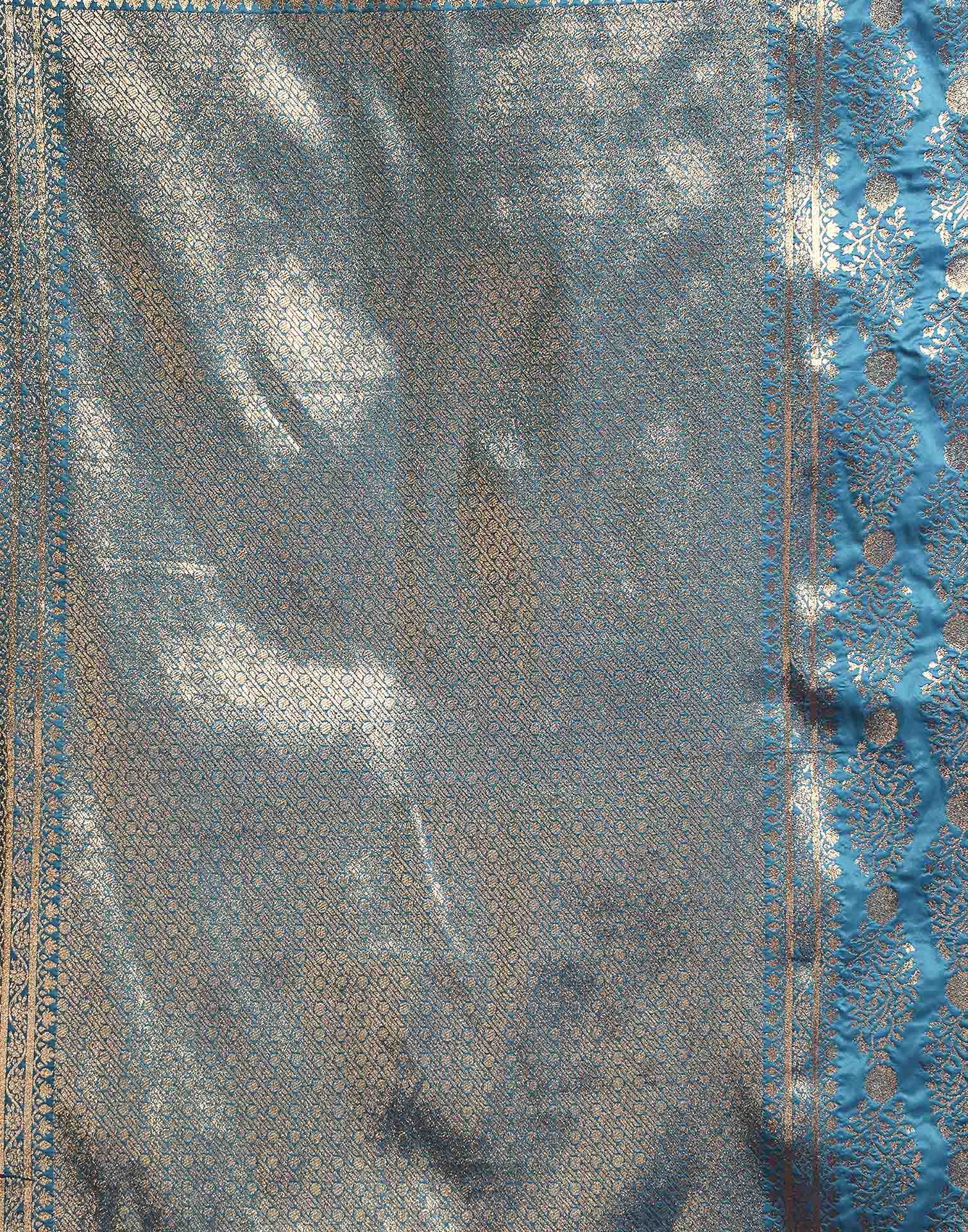 Teal Blue Silk Woven Banarasi Saree