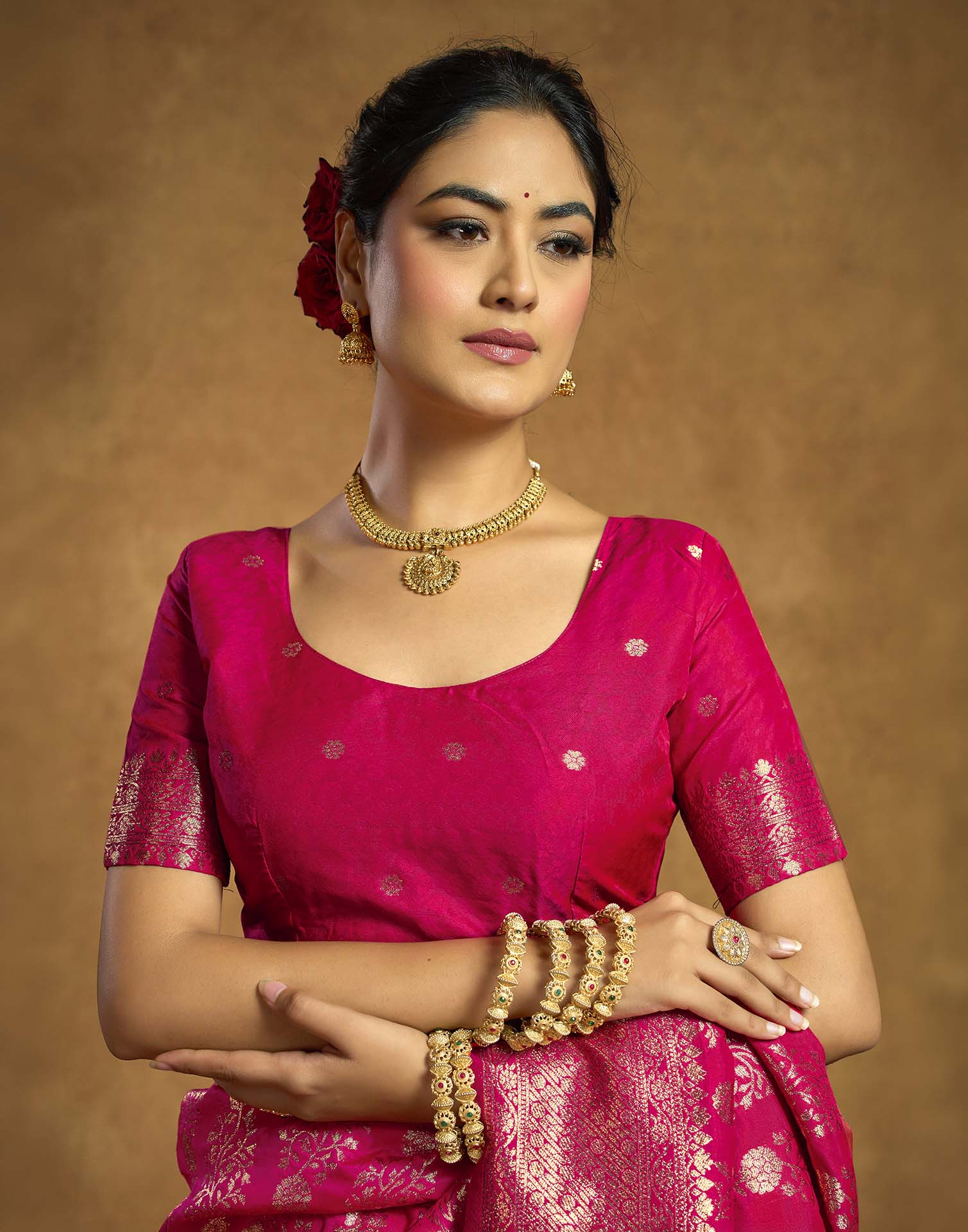 Rani Pink Silk Woven Banarasi Saree