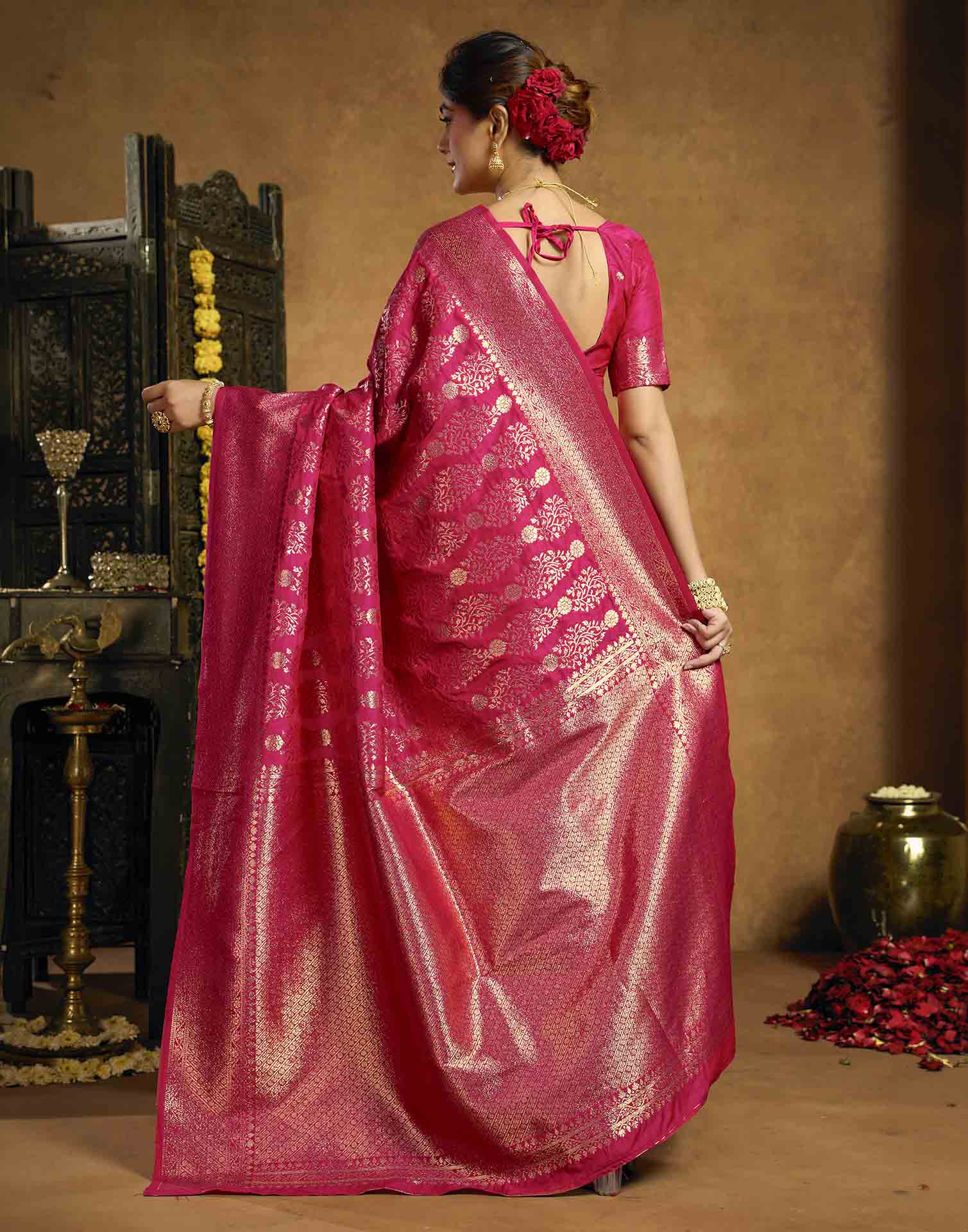 Rani Pink Silk Woven Banarasi Saree