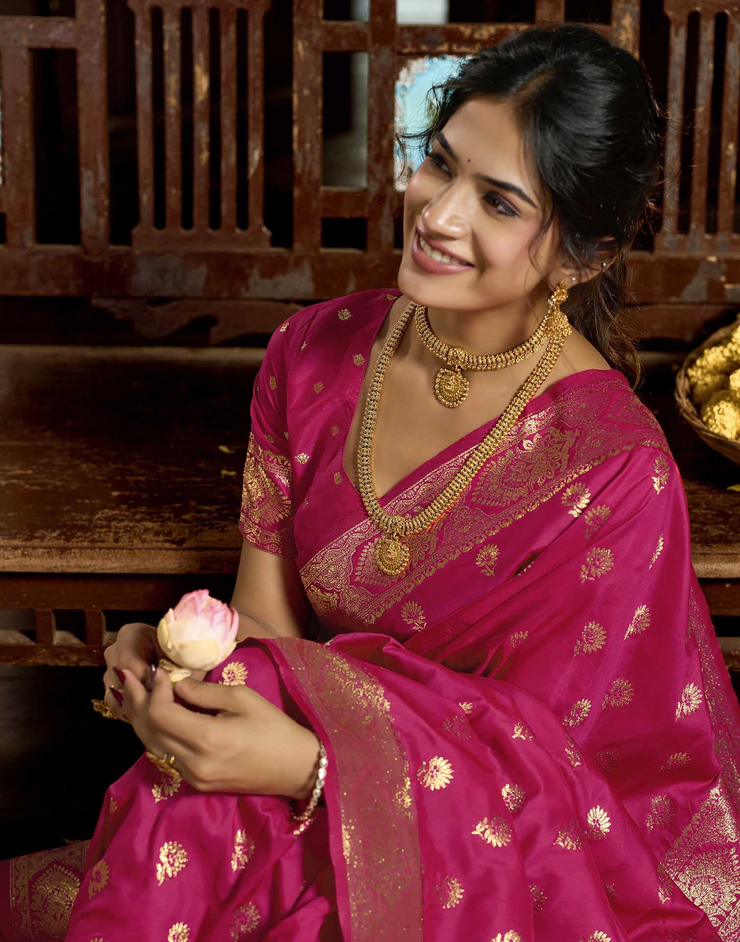 Rani Pink Silk Woven Banarasi Saree