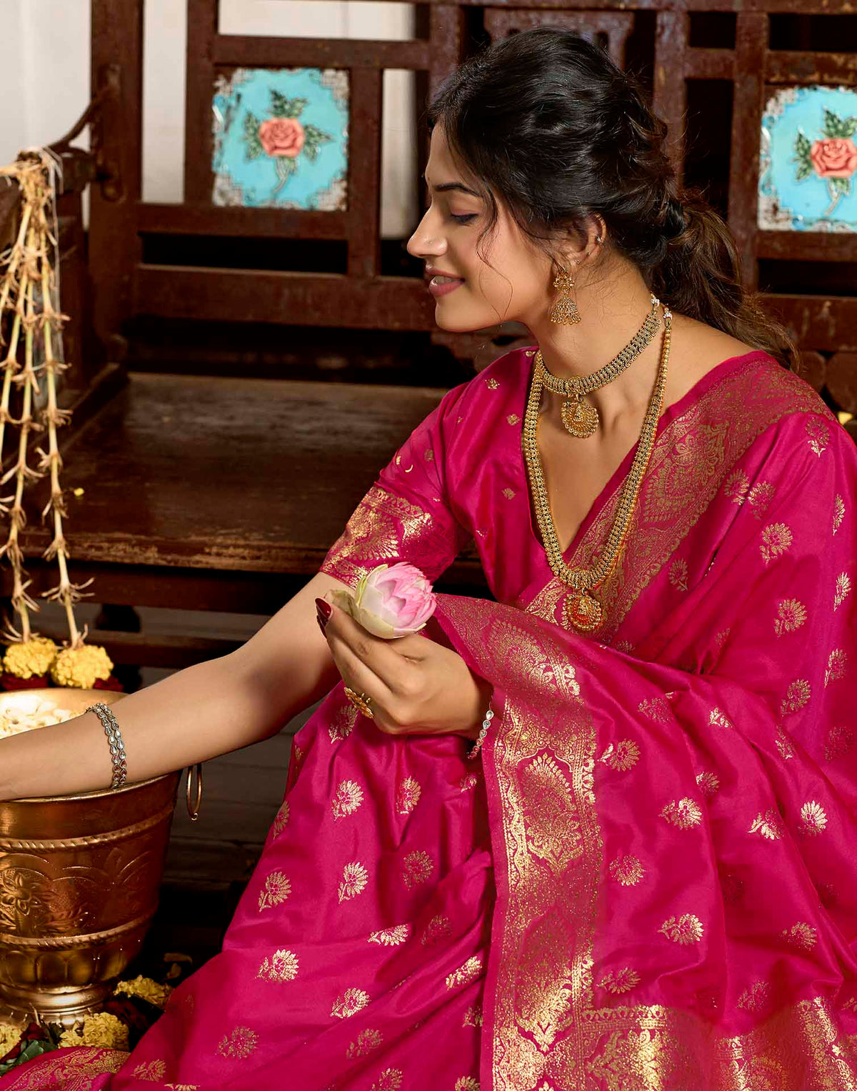 Rani Pink Silk Woven Banarasi Saree