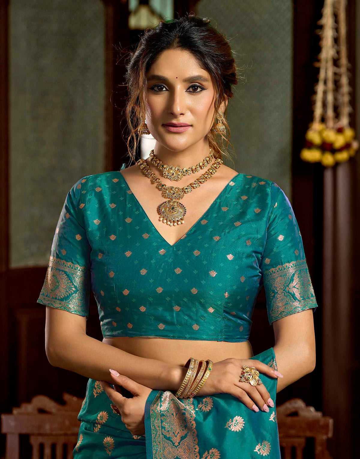 Peacock Blue Silk Woven Banarasi Saree