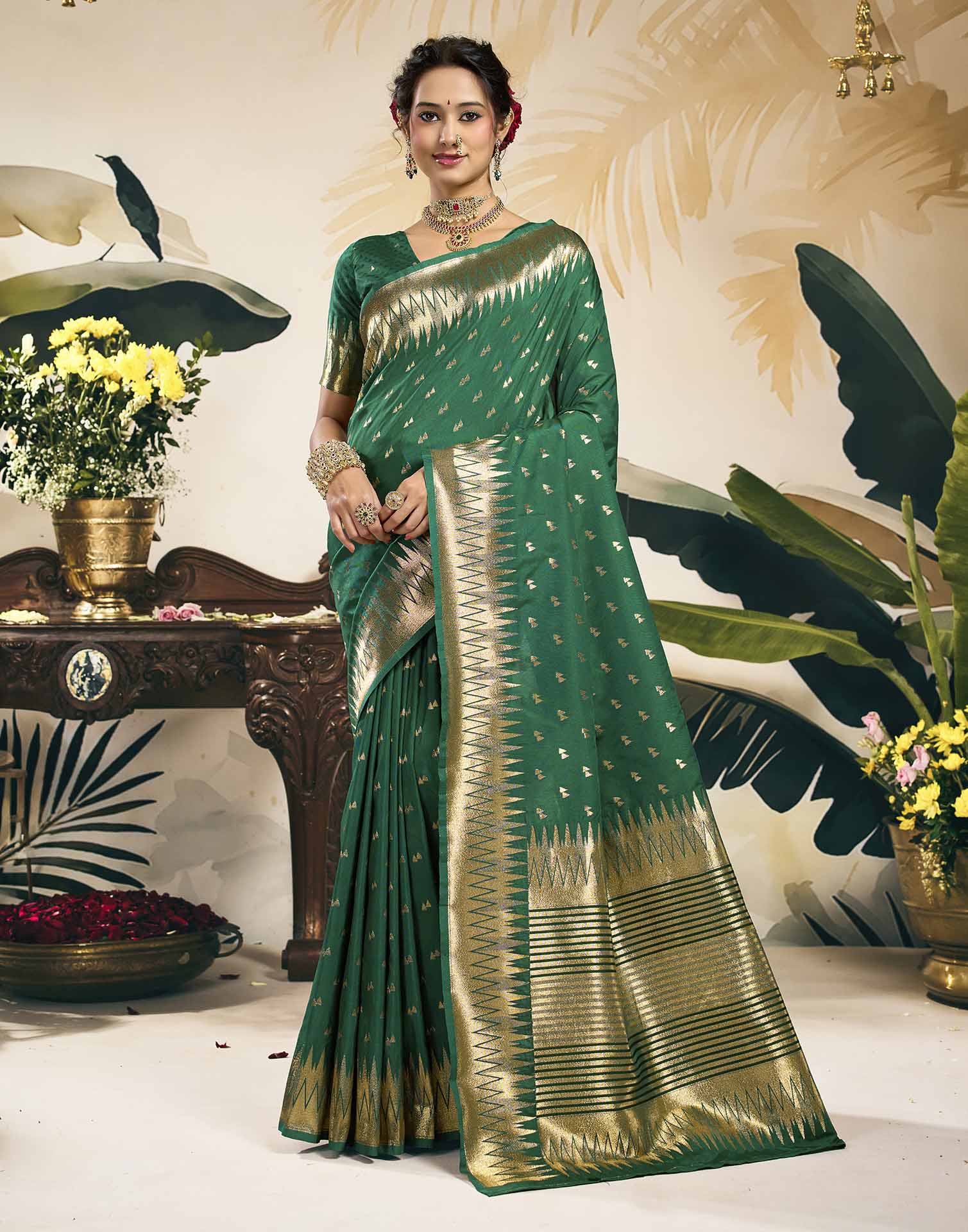 Dark Green Silk Woven Banarasi Saree