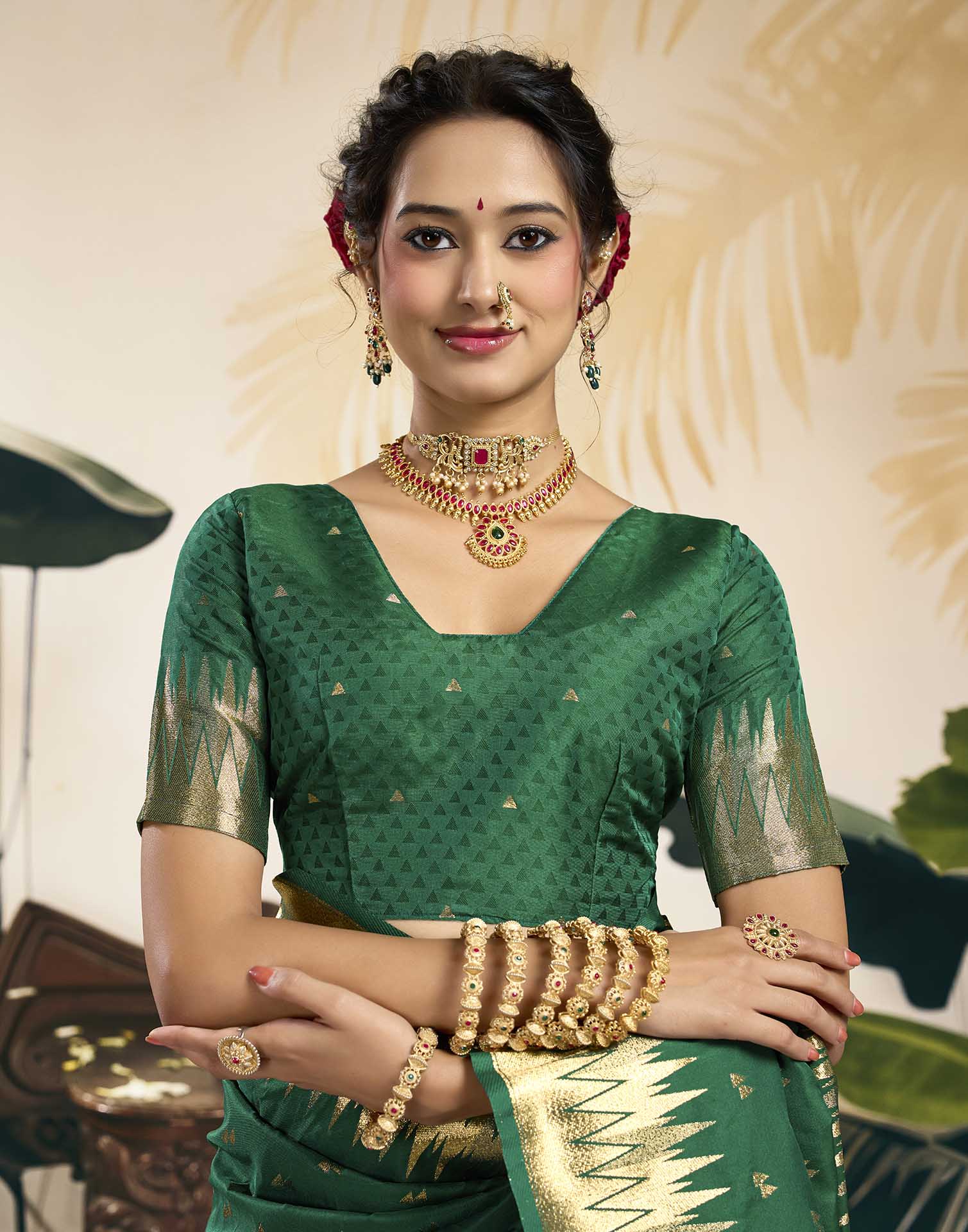Dark Green Silk Woven Banarasi Saree
