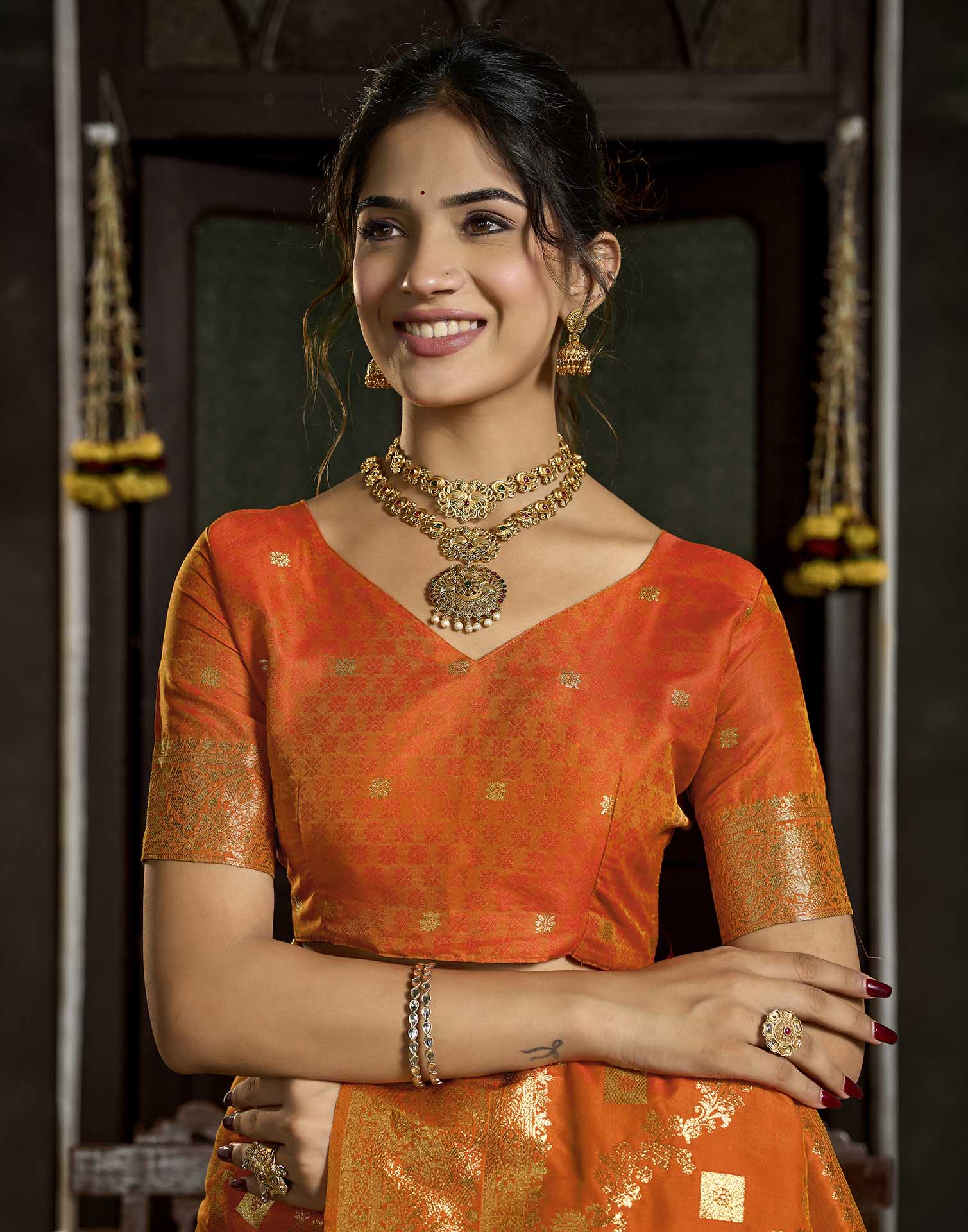Orange Silk Woven Banarasi Saree