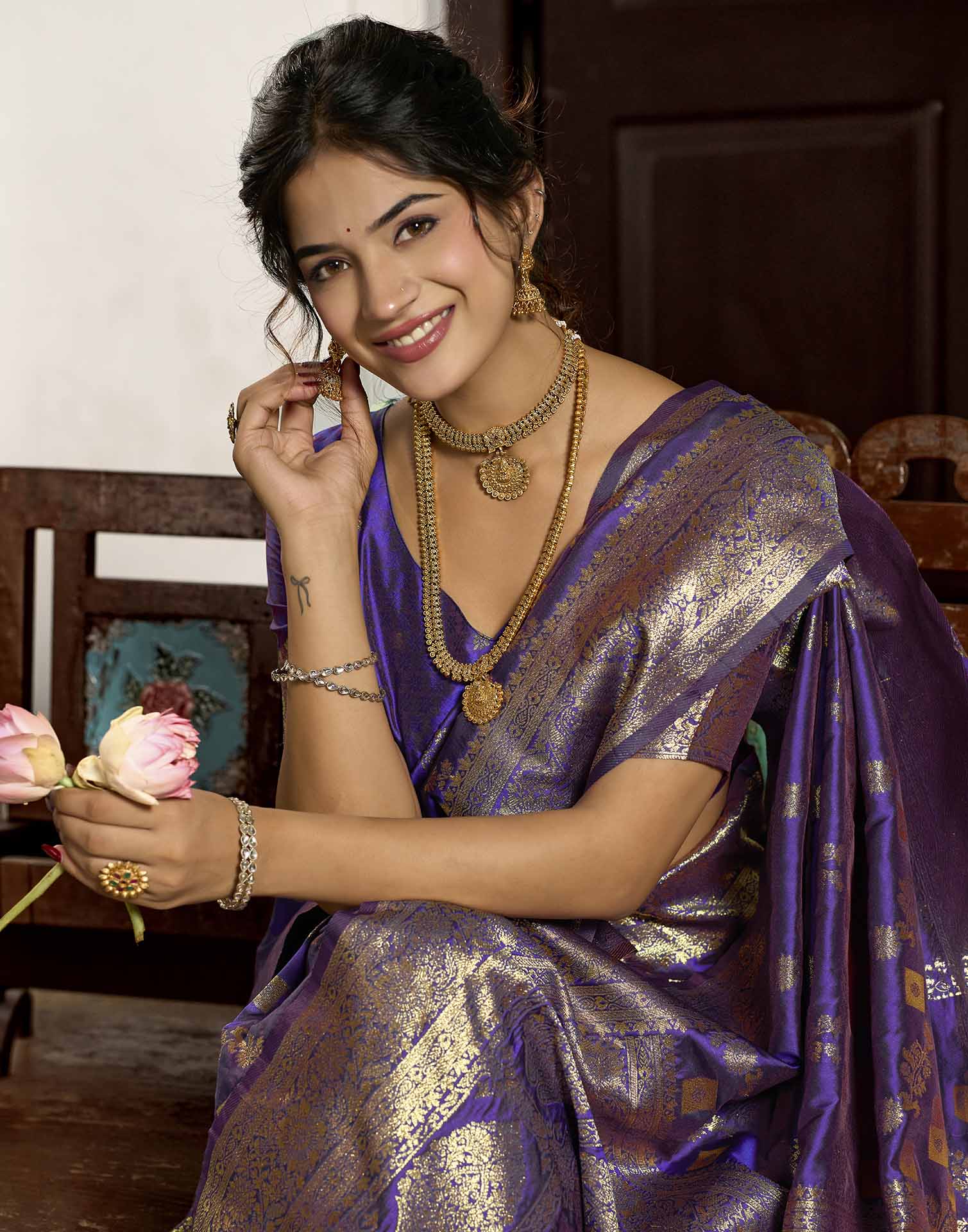 Royal Purple Silk Woven Banarasi Saree