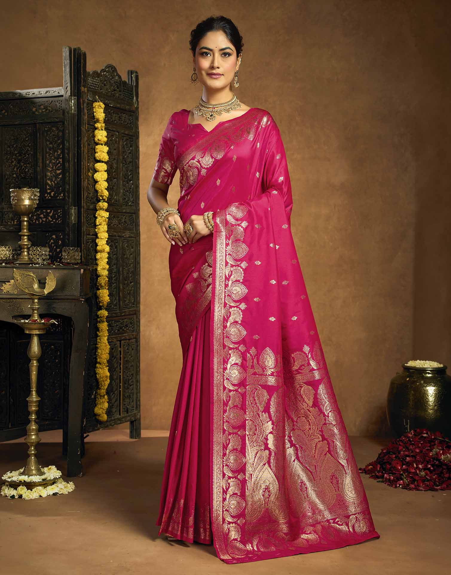 Rani Pink Silk Woven Banarasi Saree