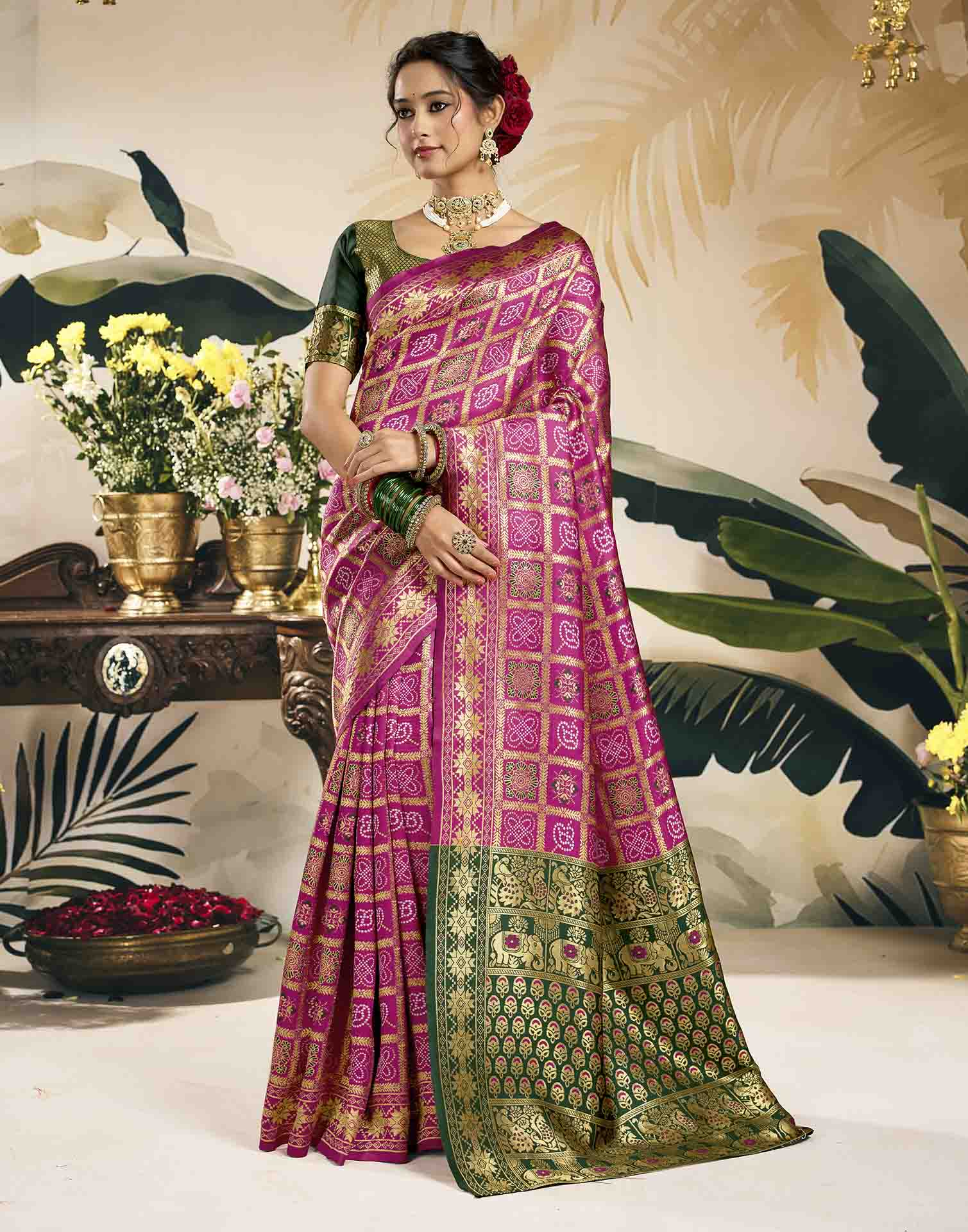 Rani Pink Silk Woven Patola Saree