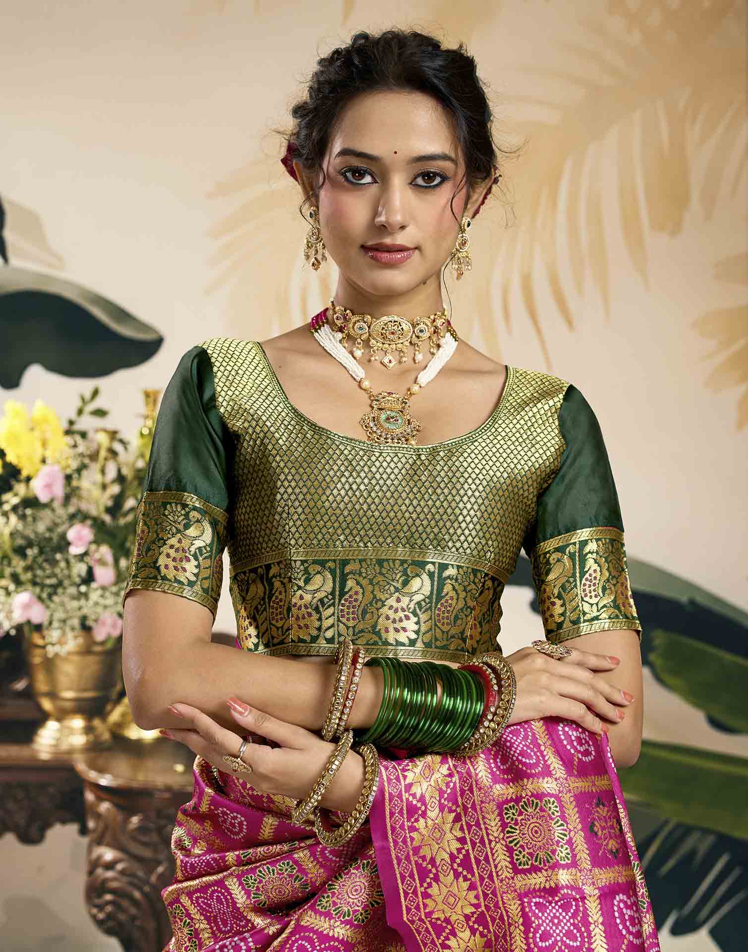 Rani Pink Silk Woven Patola Saree