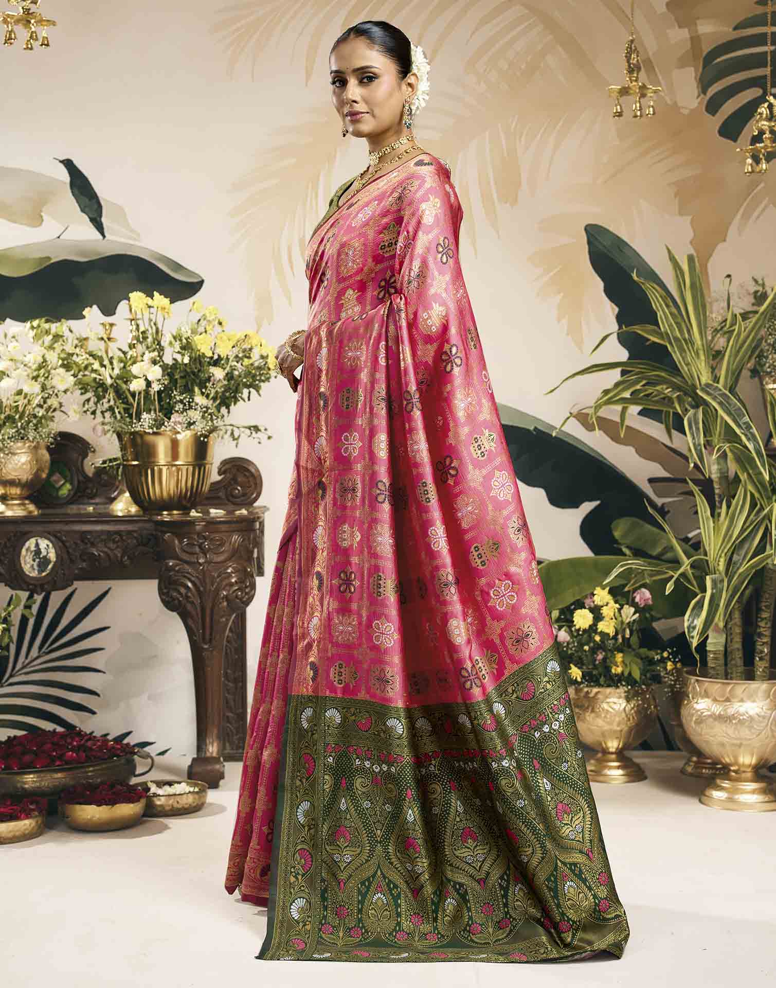 Baby Pink Silk Woven Patola Saree