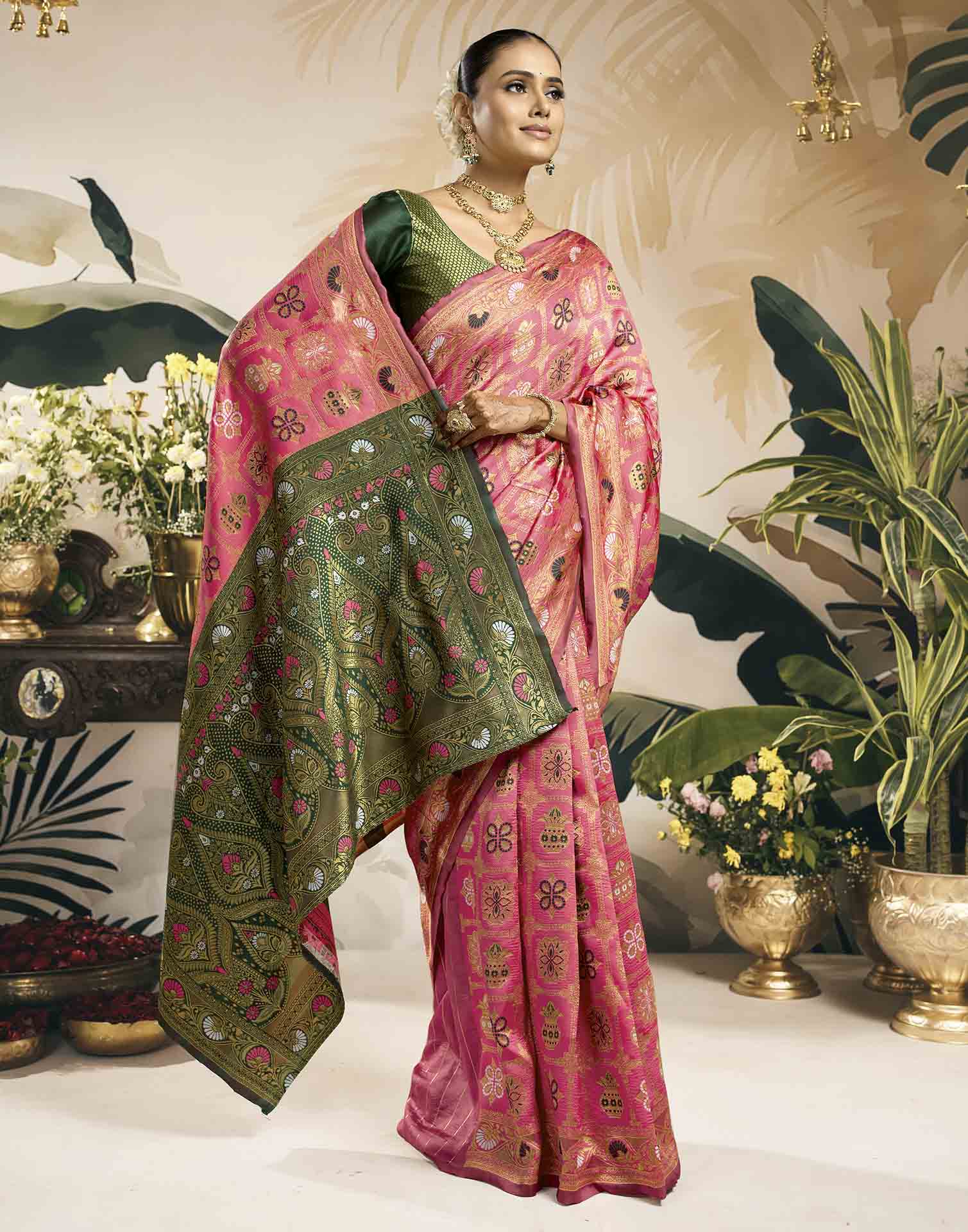 Baby Pink Silk Woven Patola Saree