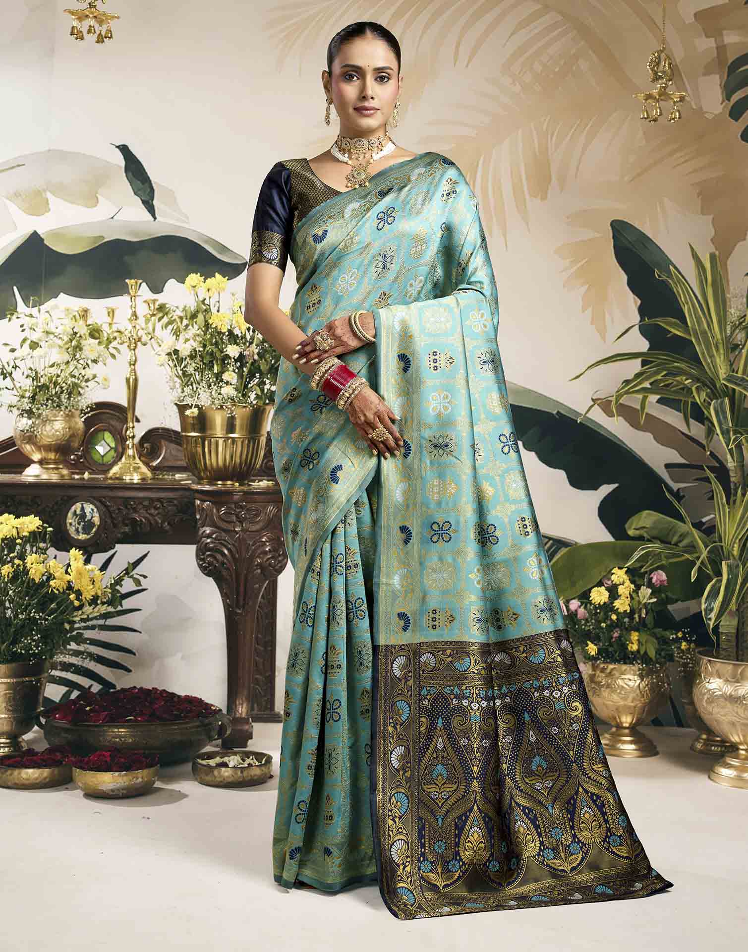 Sky Blue Silk Woven Patola Saree