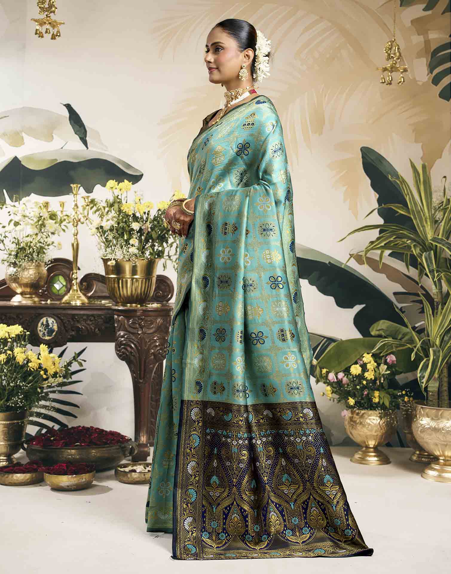 Sky Blue Silk Woven Patola Saree