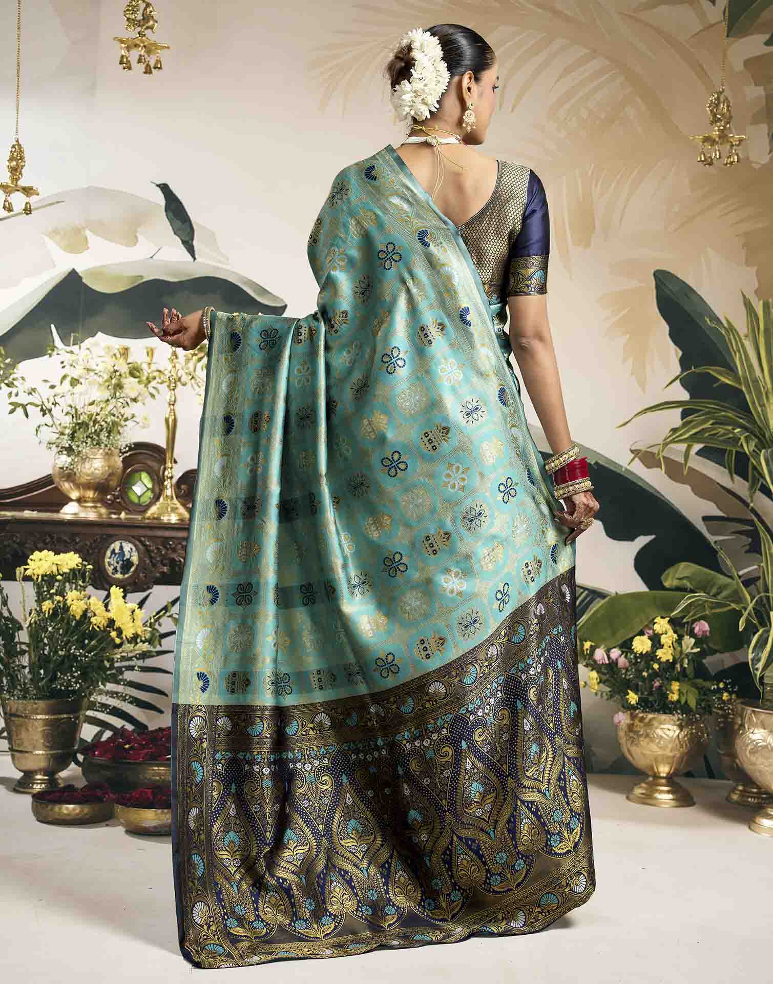 Sky Blue Silk Woven Patola Saree