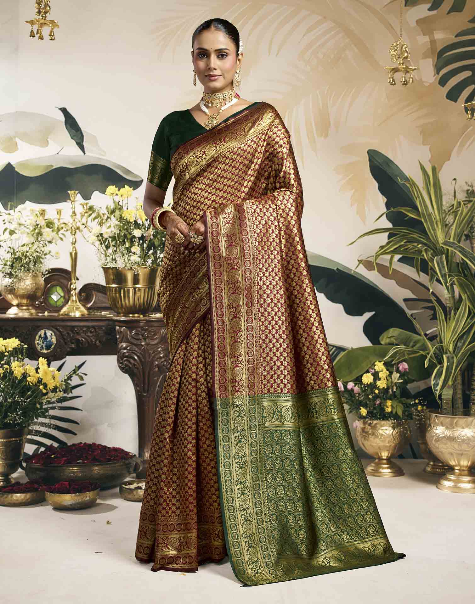 Maroon Silk Woven Banarasi Saree