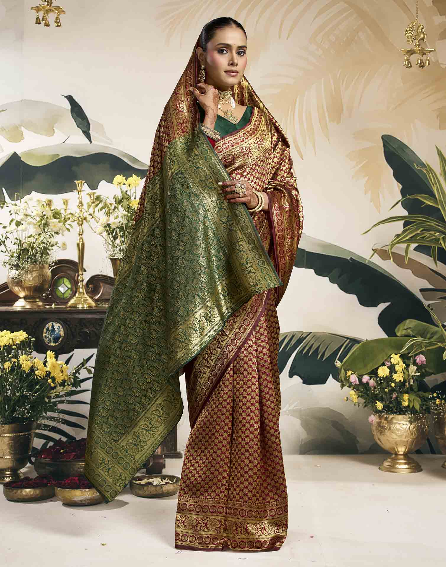 Maroon Silk Woven Banarasi Saree