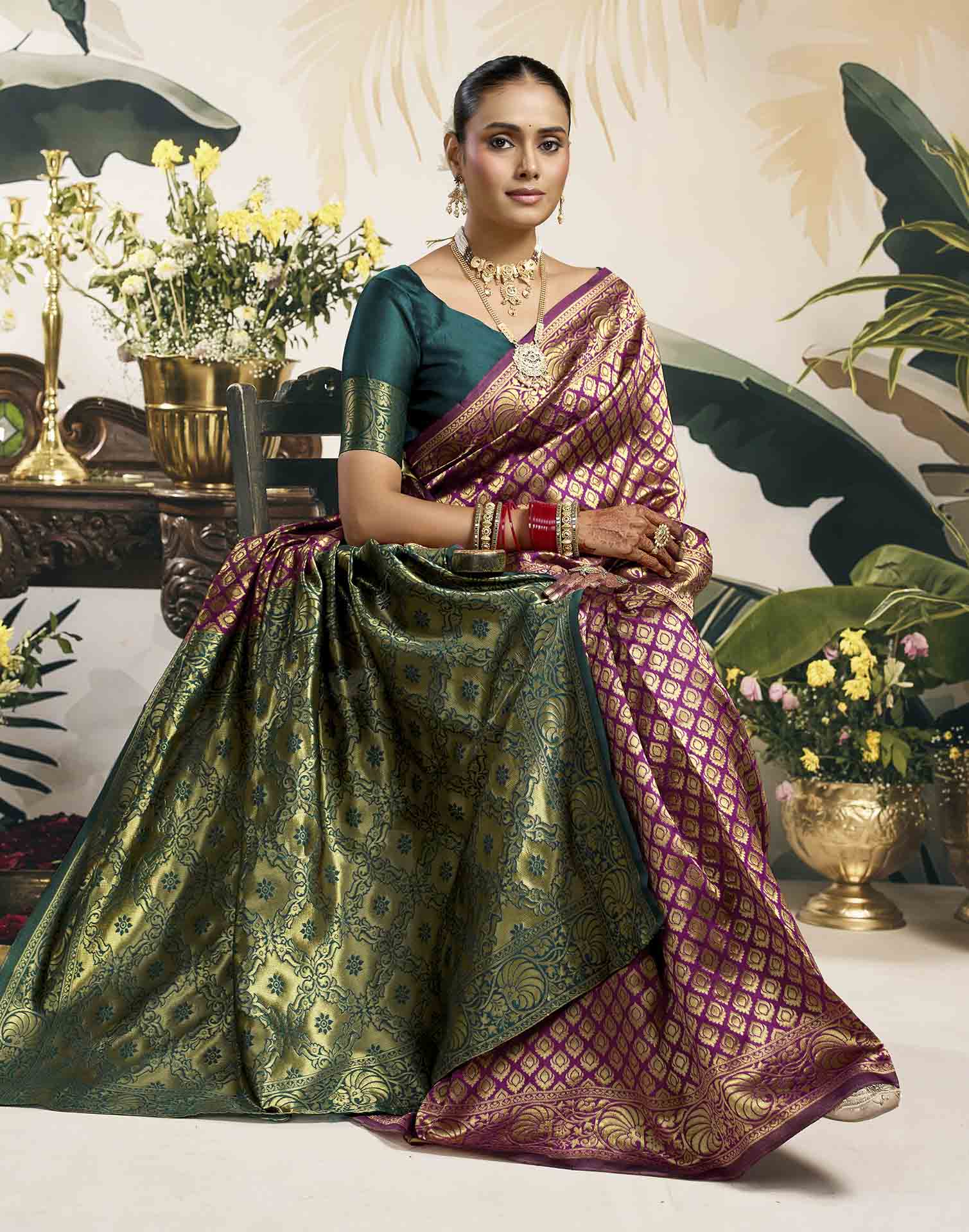 Wine Silk Woven Banarasi Saree