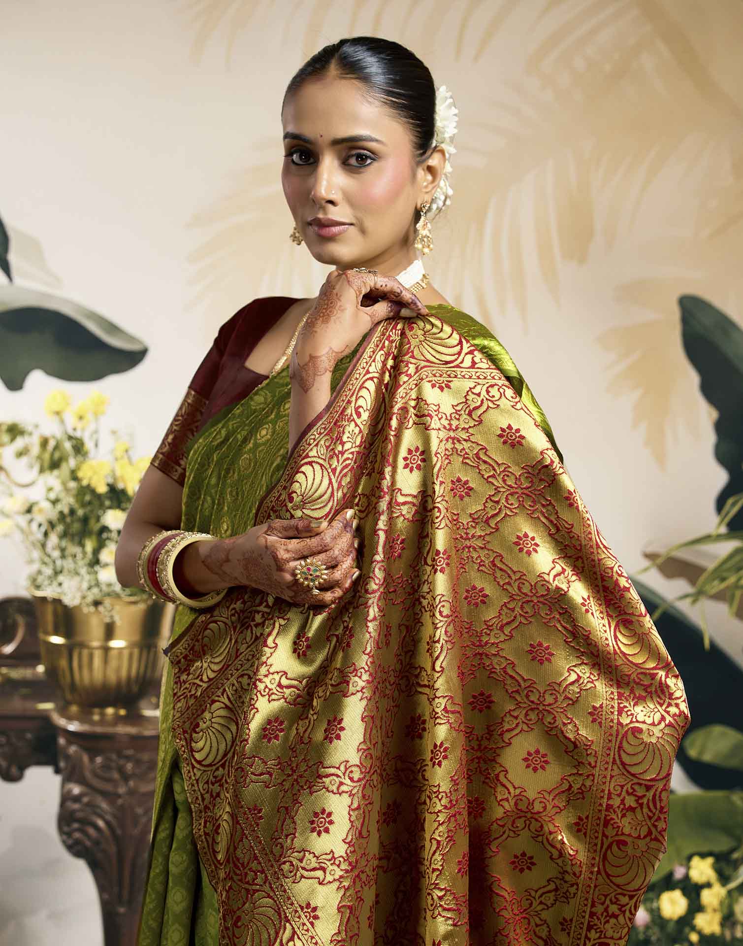 Parrot Green Silk Woven Banarasi Saree