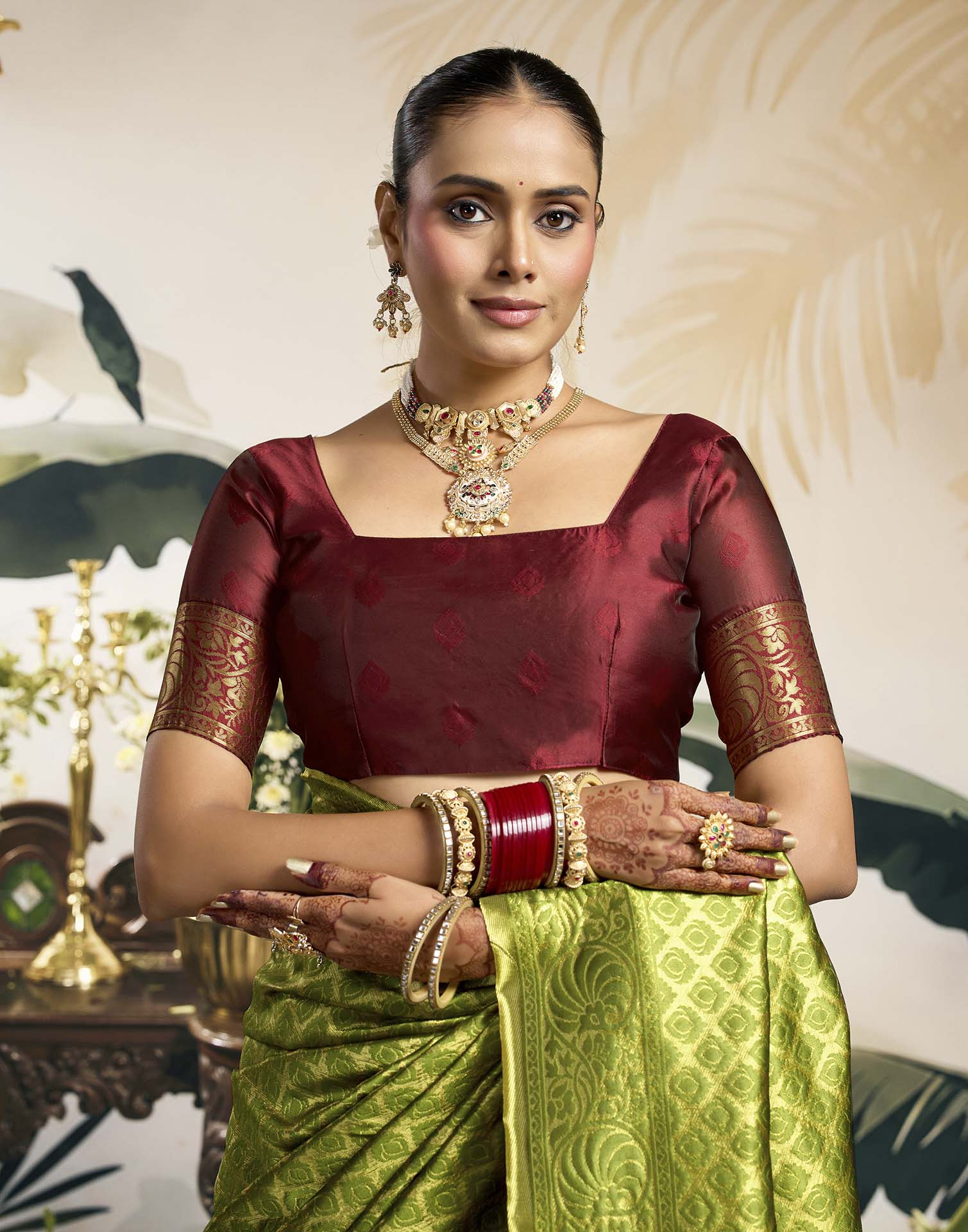 Parrot Green Silk Woven Banarasi Saree