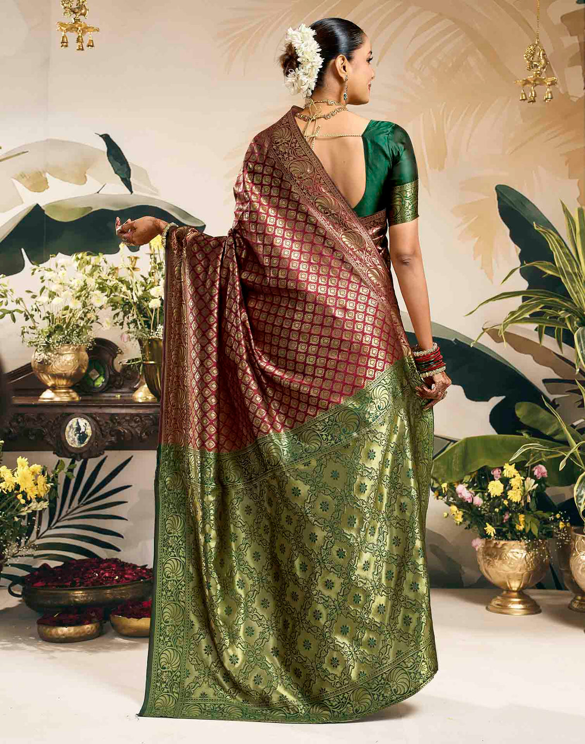 Maroon Silk Woven Banarasi Saree