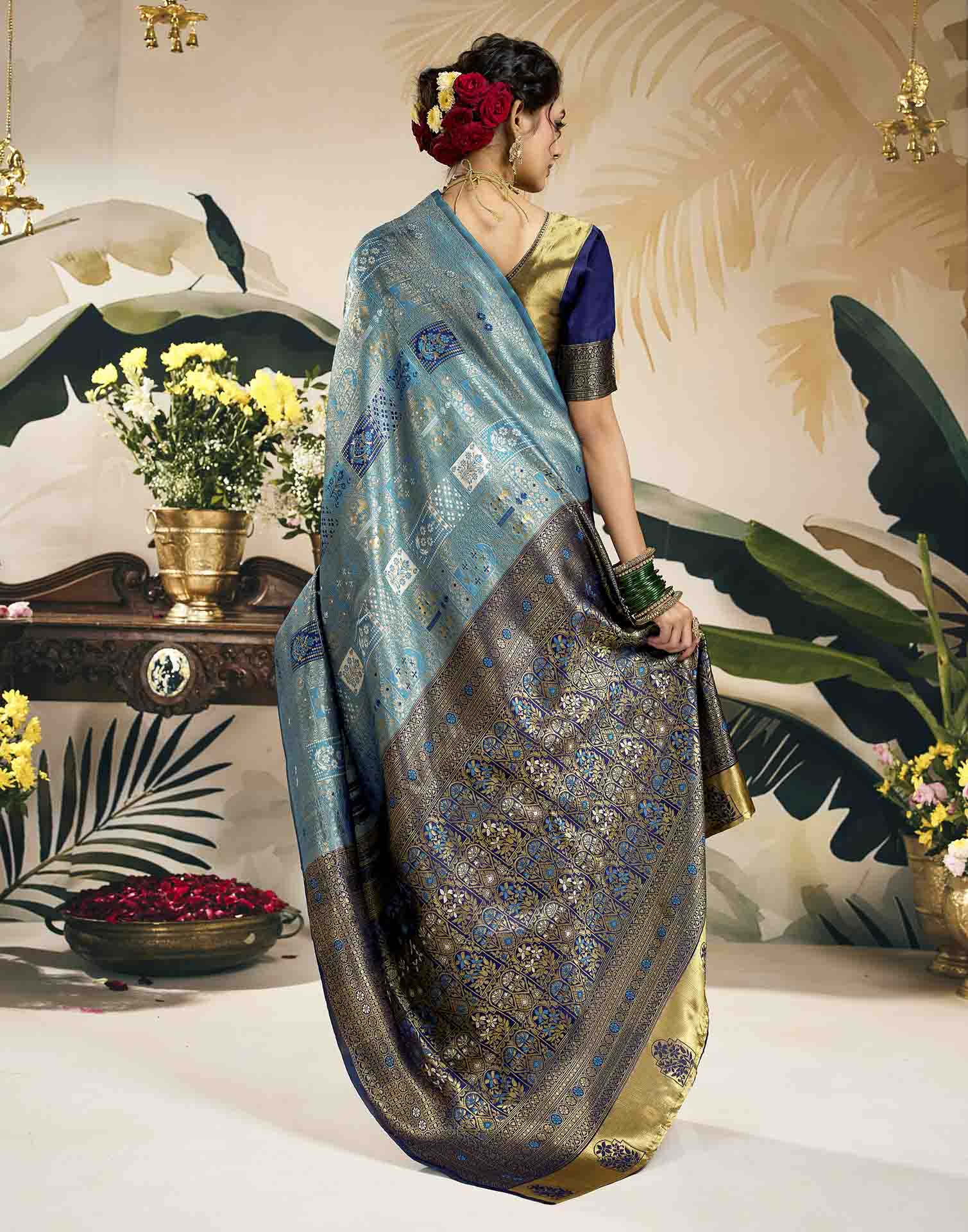 Sky Blue Silk Woven Banarasi Saree