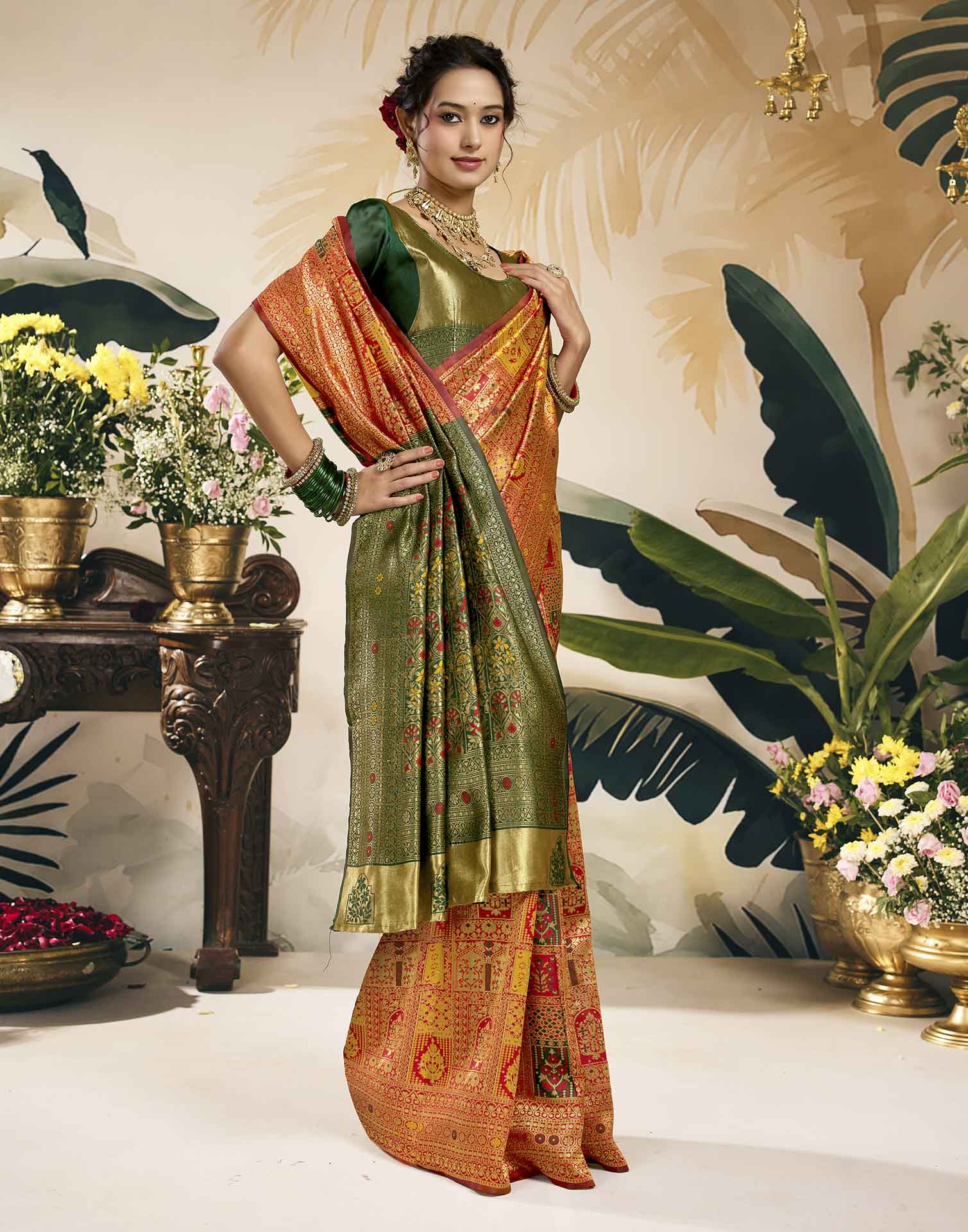 Bright Red Silk Woven Banarasi Saree