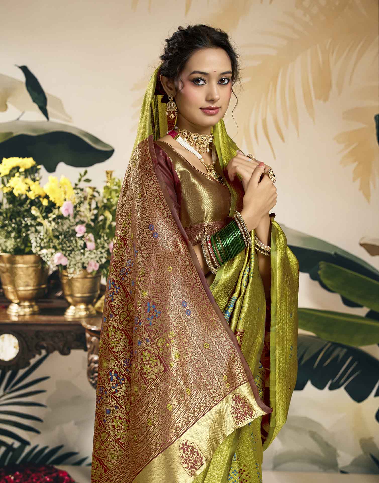Parrot Green Silk Woven Banarasi Saree