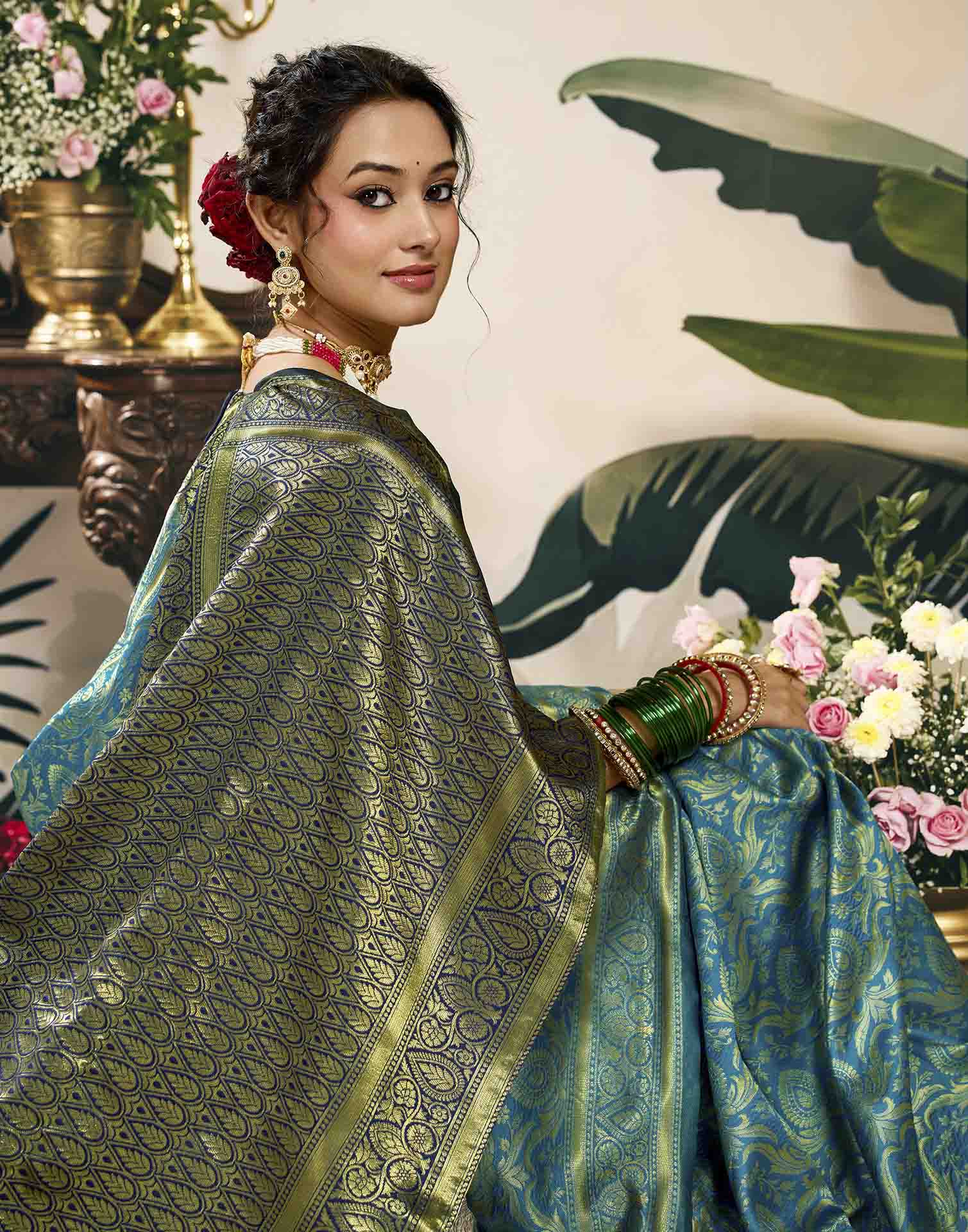 Sky Blue Silk Woven Banarasi Saree