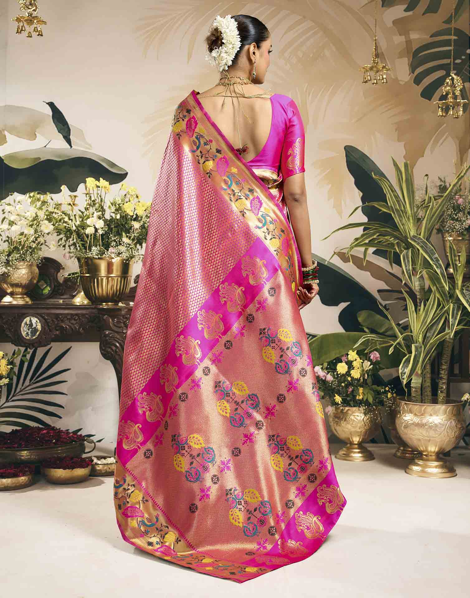 Pink Silk Woven Banarasi Saree