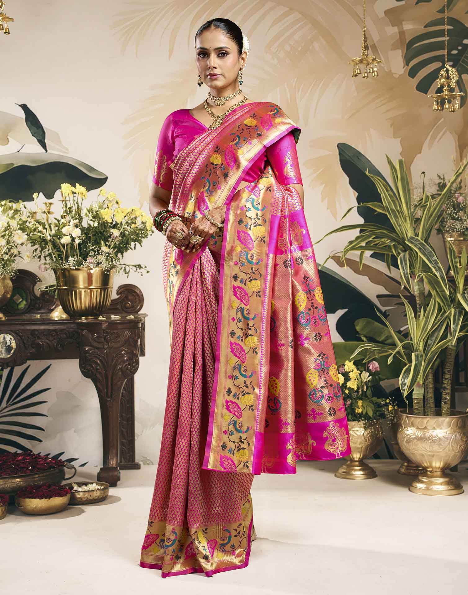 Pink Silk Woven Banarasi Saree