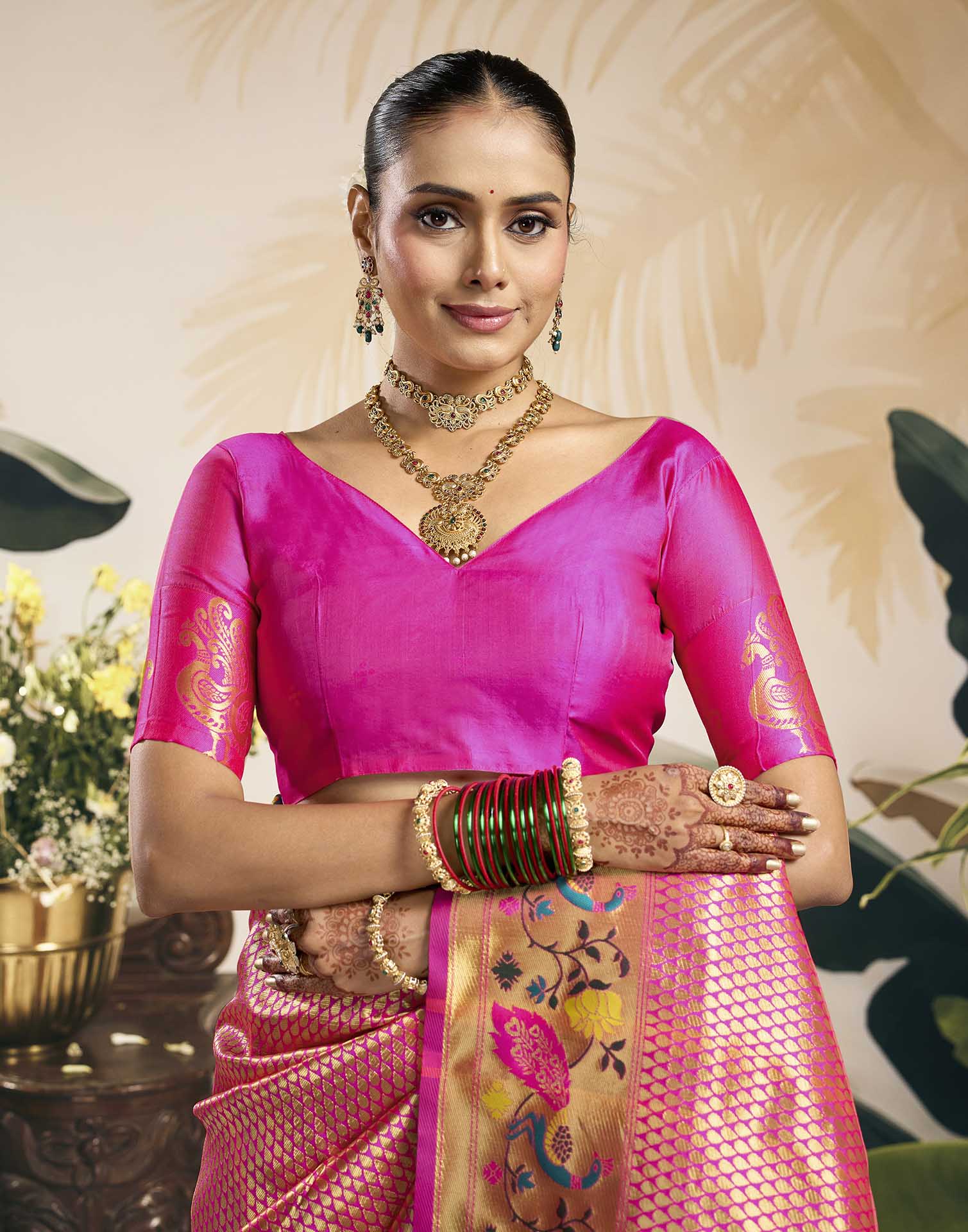 Pink Silk Woven Banarasi Saree