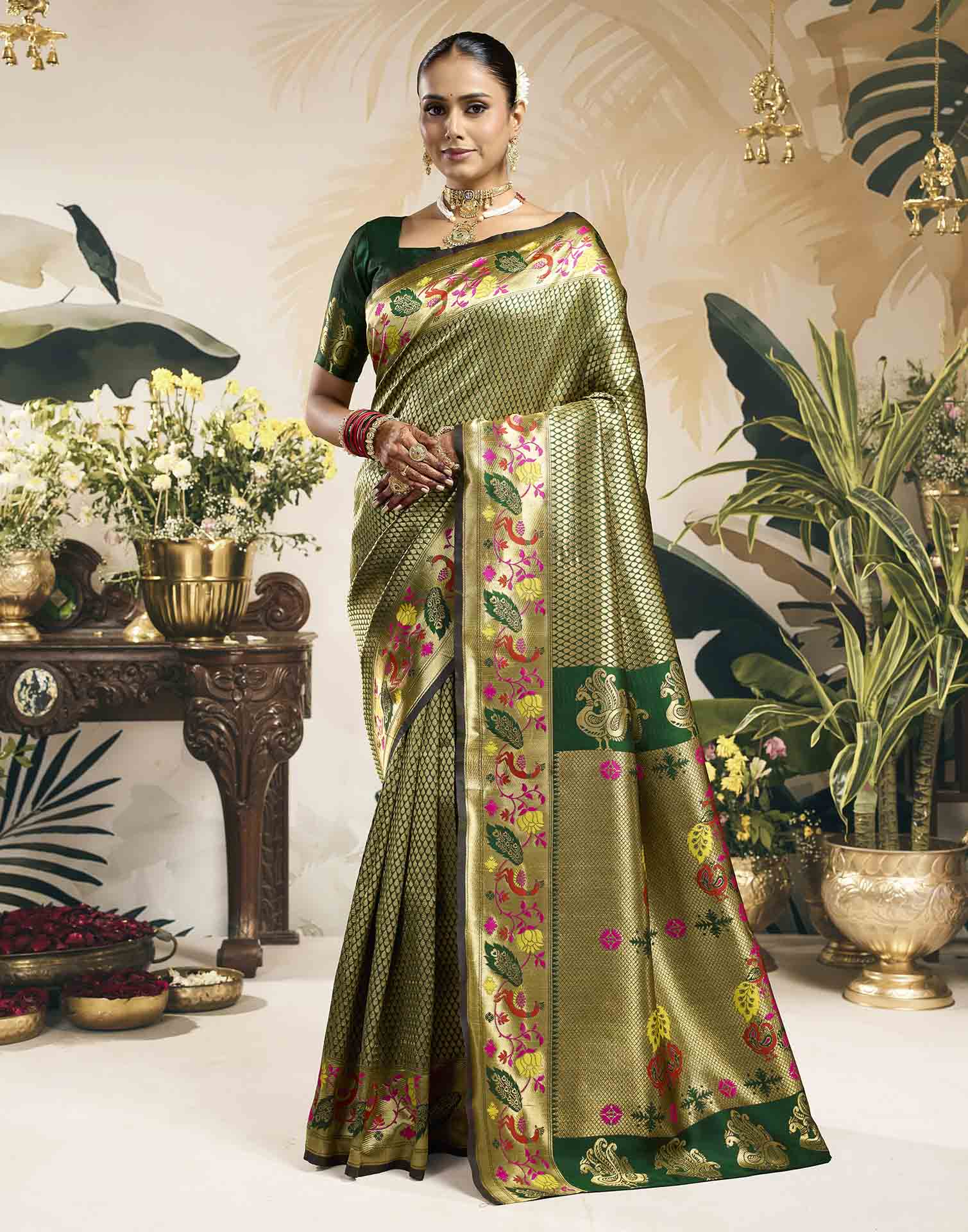 Green Silk Woven Banarasi Saree