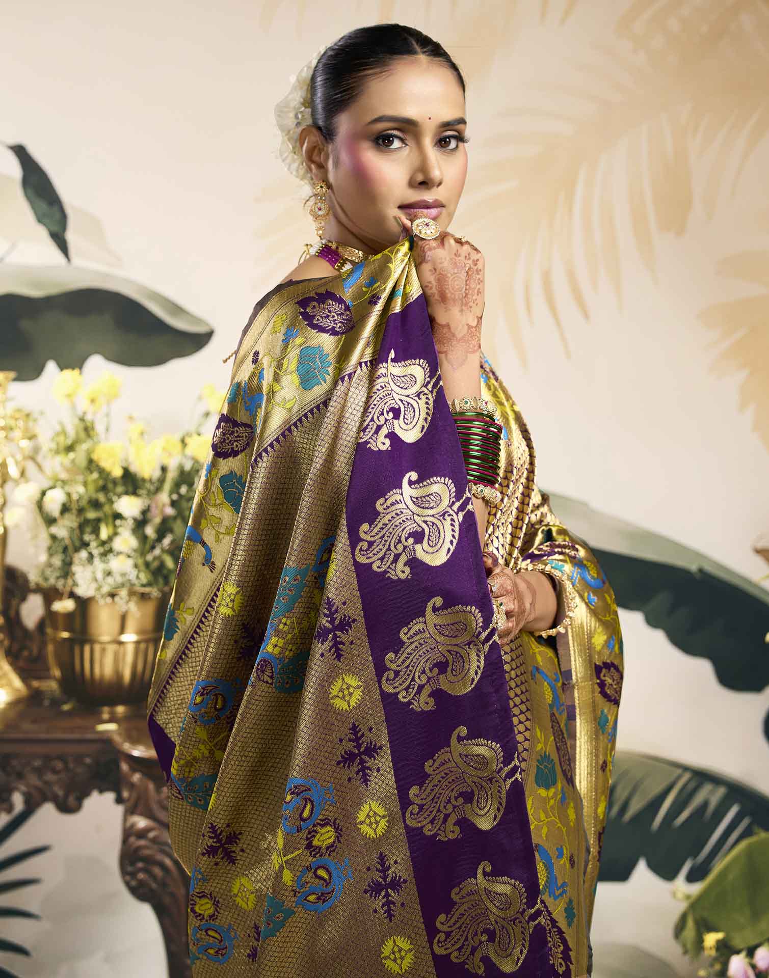 Wine Silk Woven Banarasi Saree