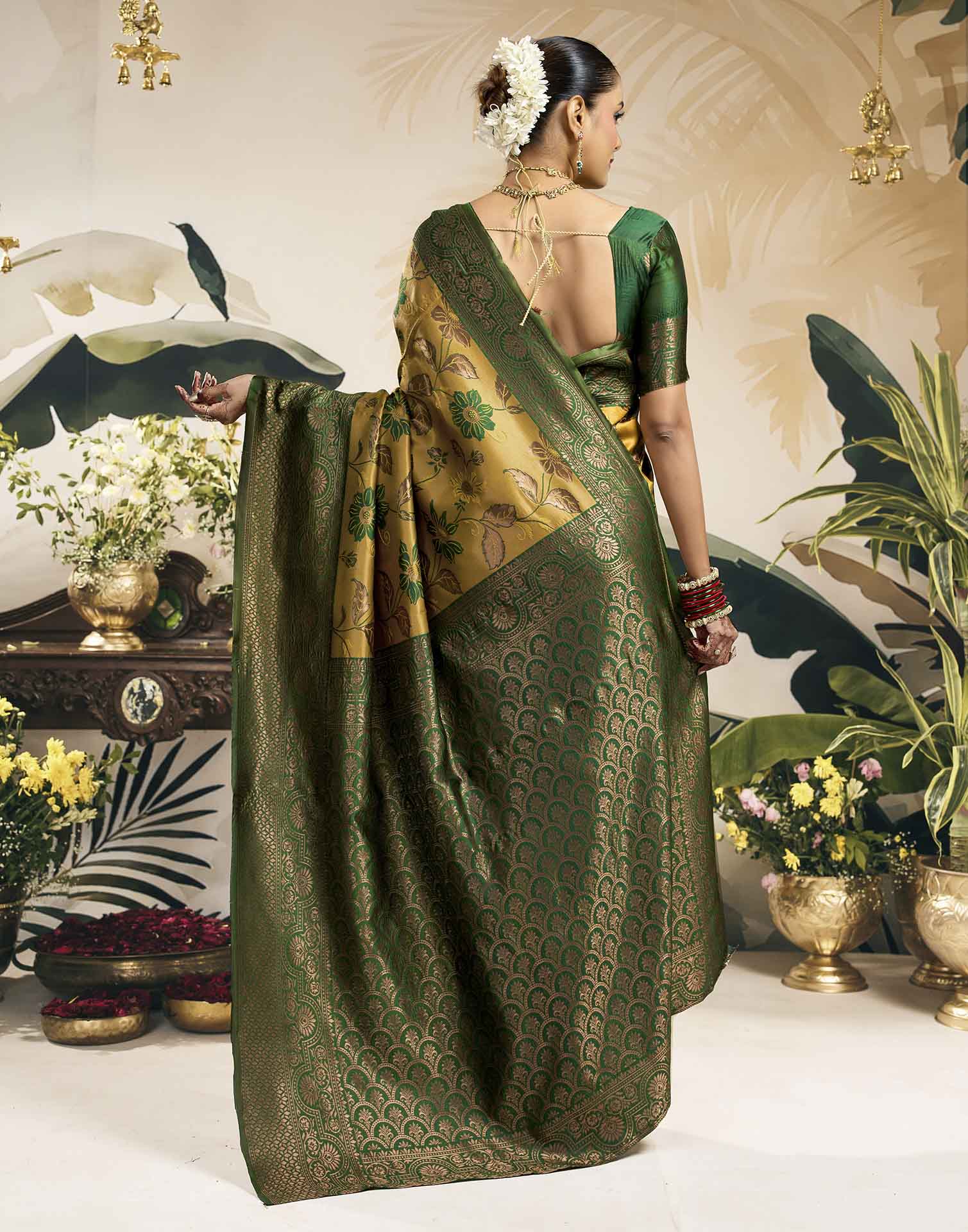 Mustard Yellow Silk Woven Banarasi Saree