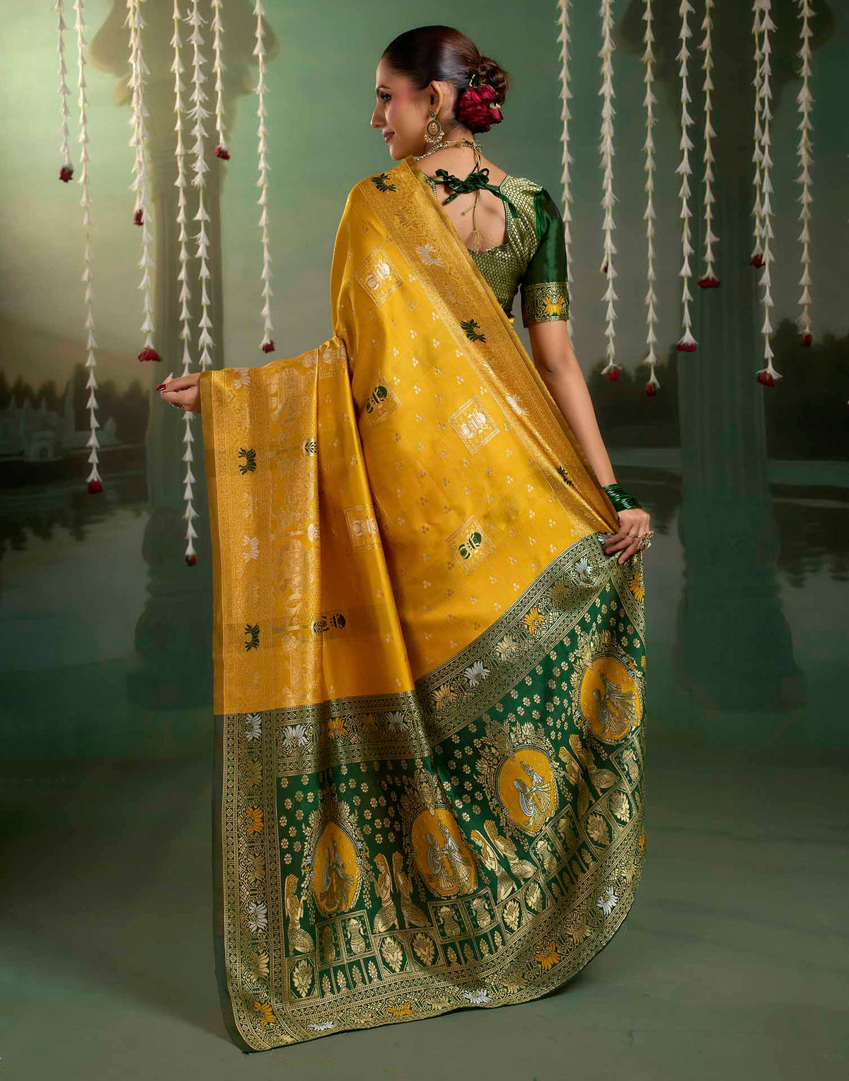 Yellow Silk Woven Baluchari Saree