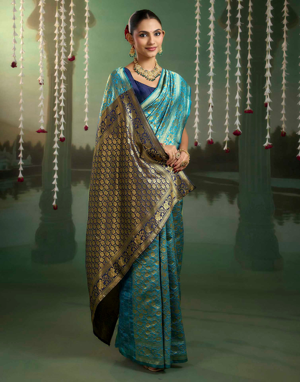 Sky Blue Silk Woven Banarasi Saree