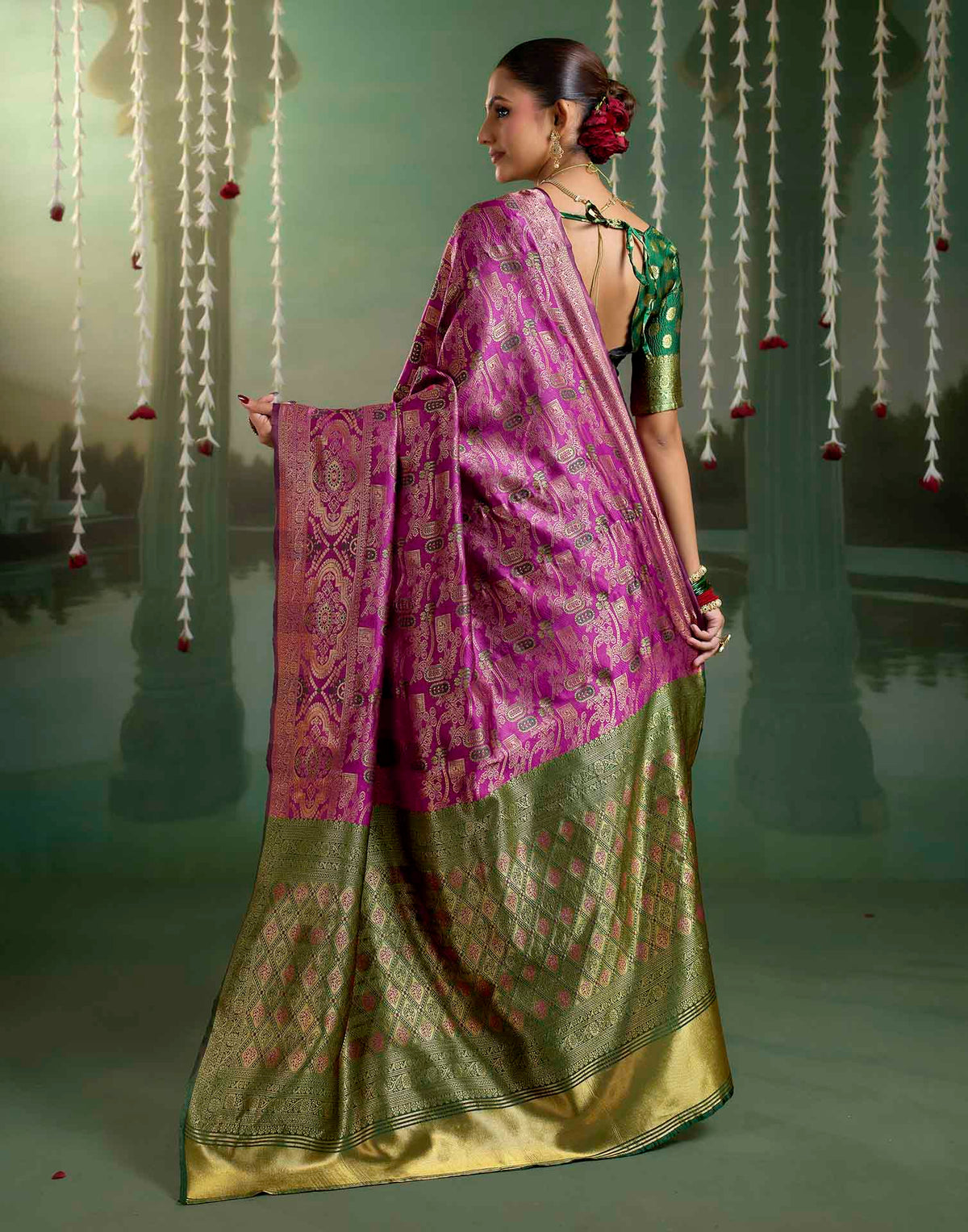 Magenta Silk Woven Banarasi Saree