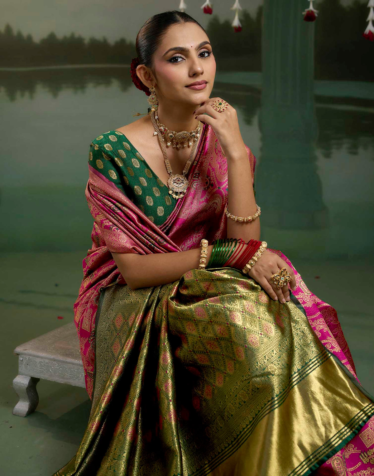 Magenta Silk Woven Banarasi Saree