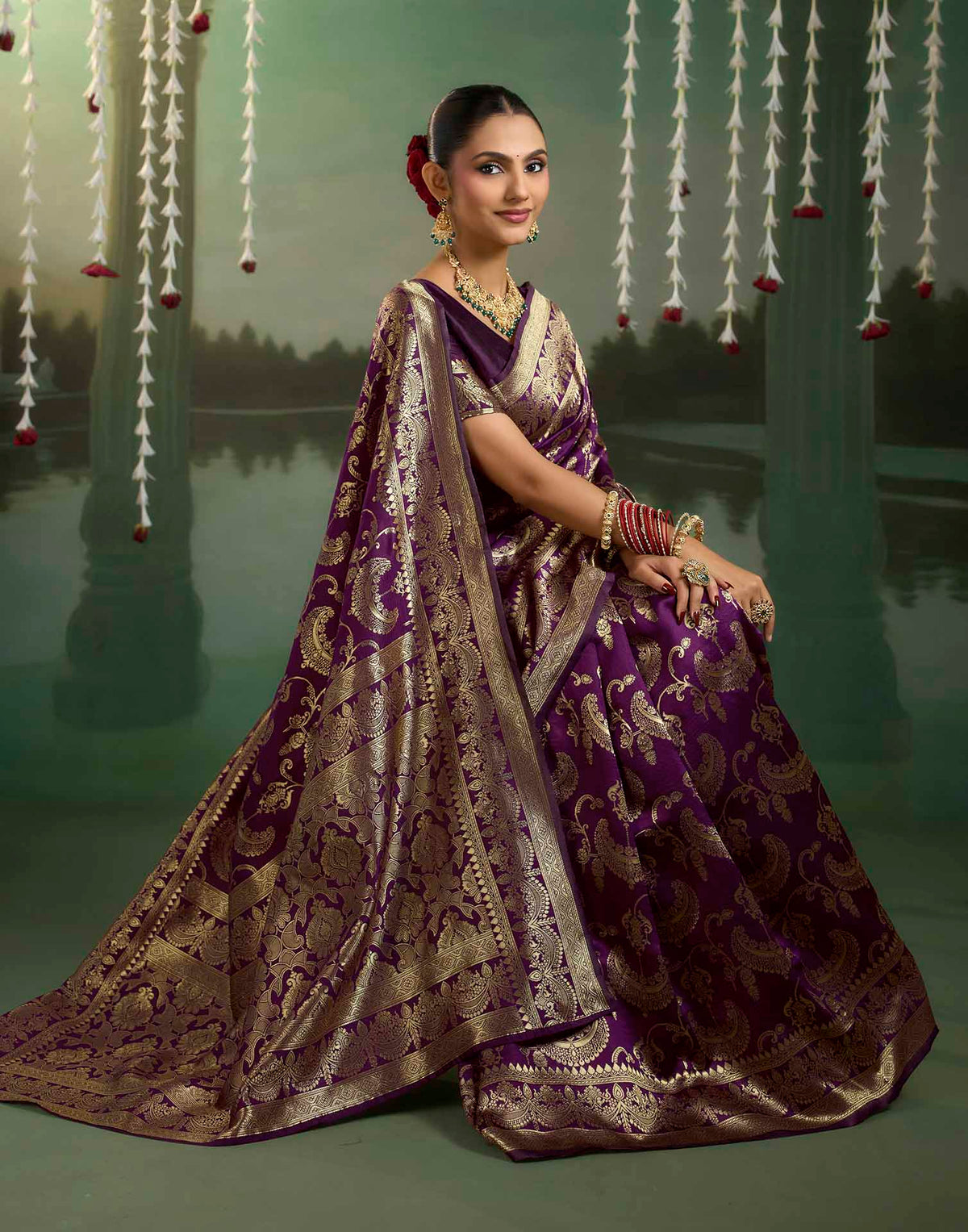 Purple Silk Woven Banarasi Saree