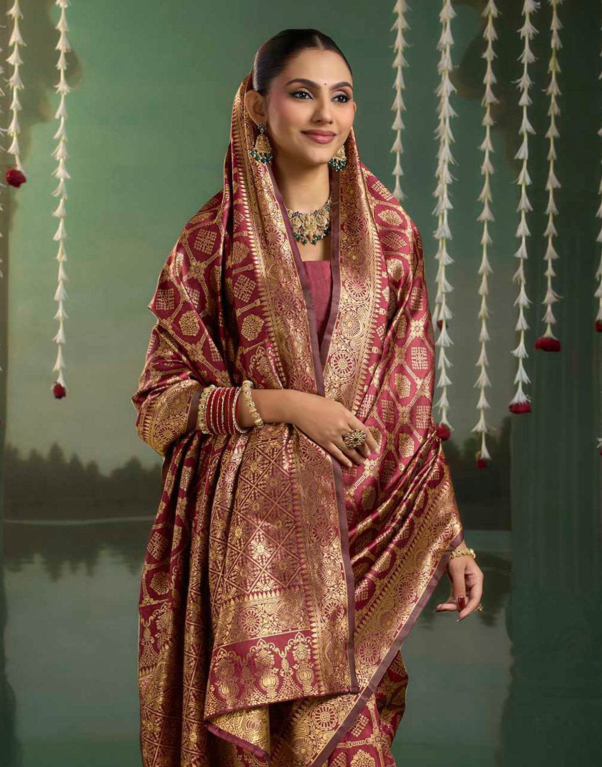 Maroon Silk Woven Banarasi Saree