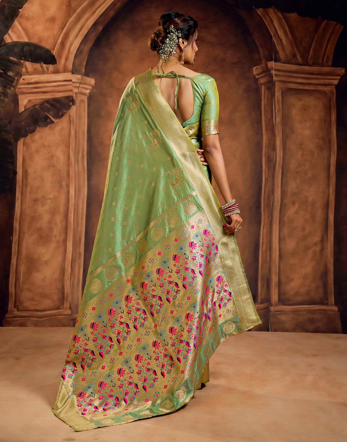 Pista Green Silk Woven Banarasi Saree