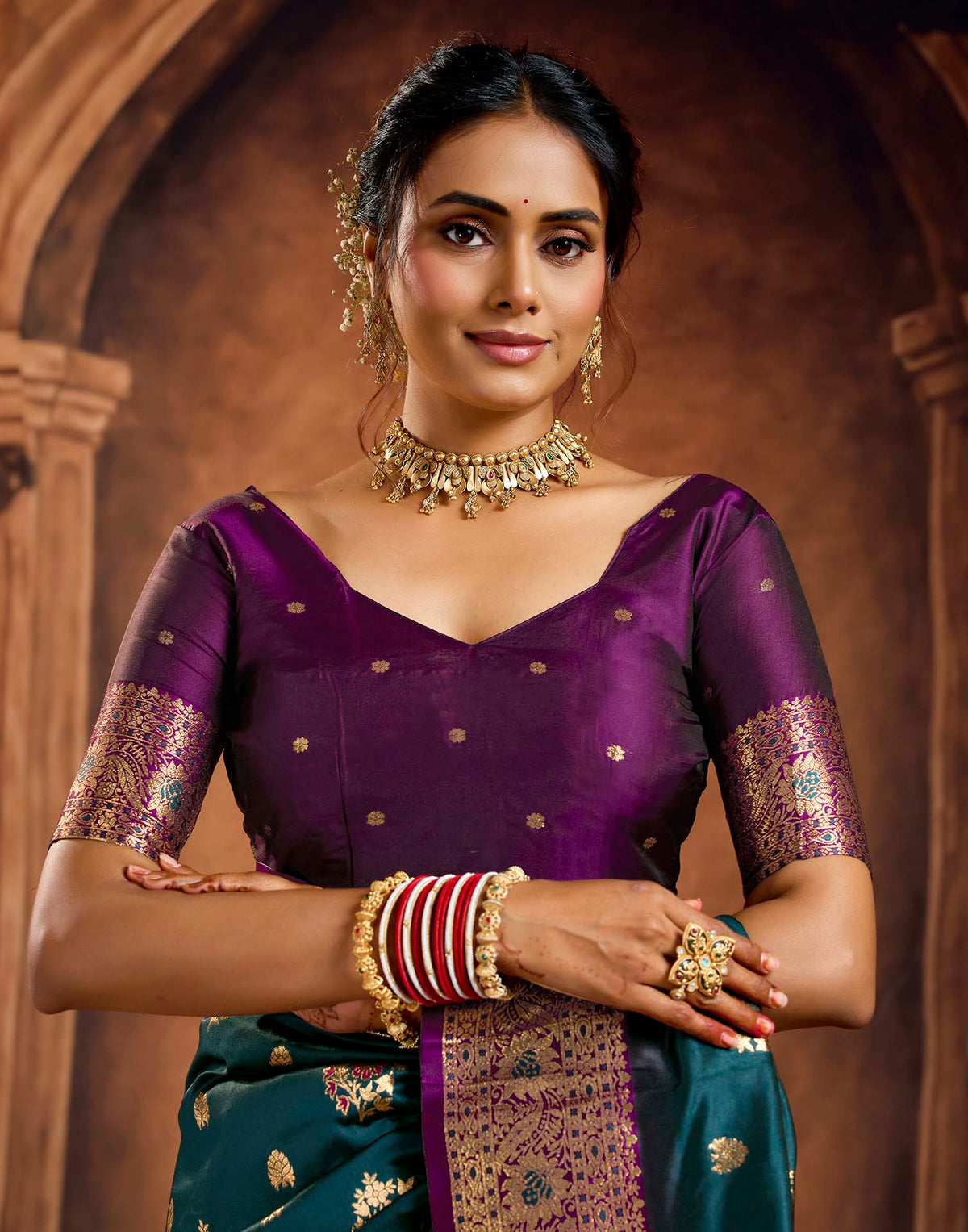 Dark teal Blue Silk Woven Banarasi Saree