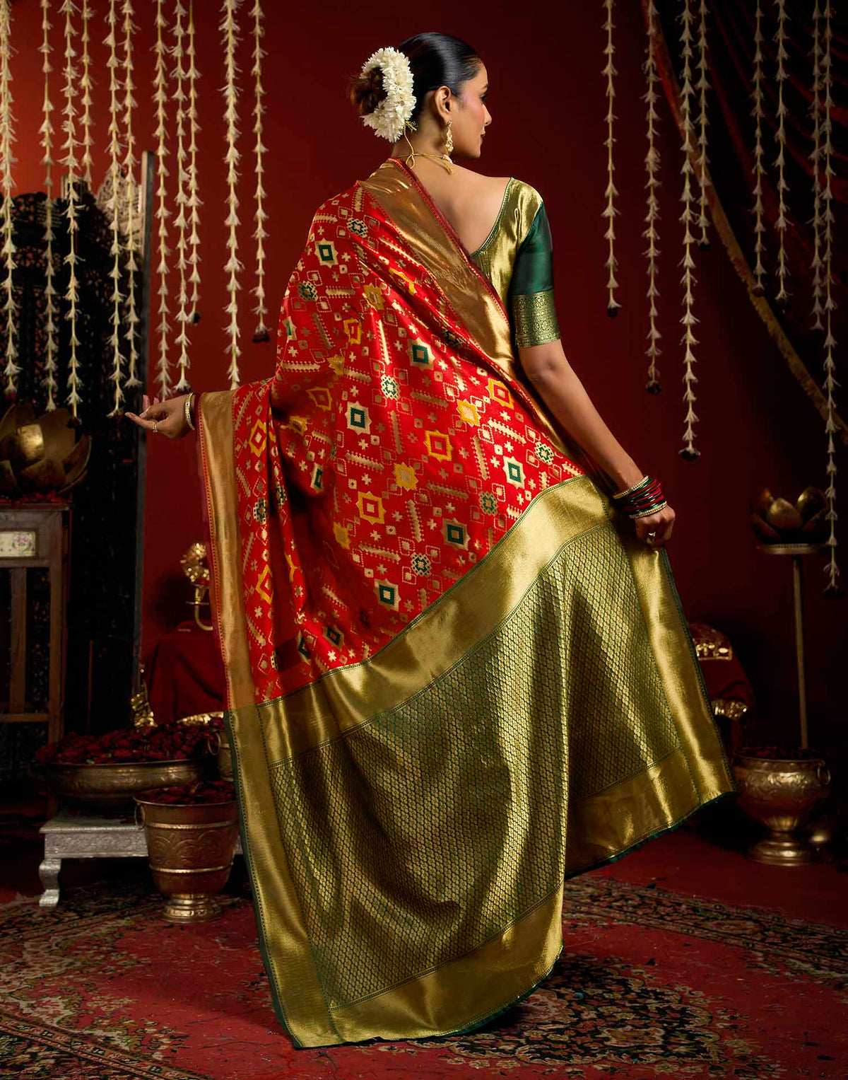Bright Red Silk Woven Patola Saree